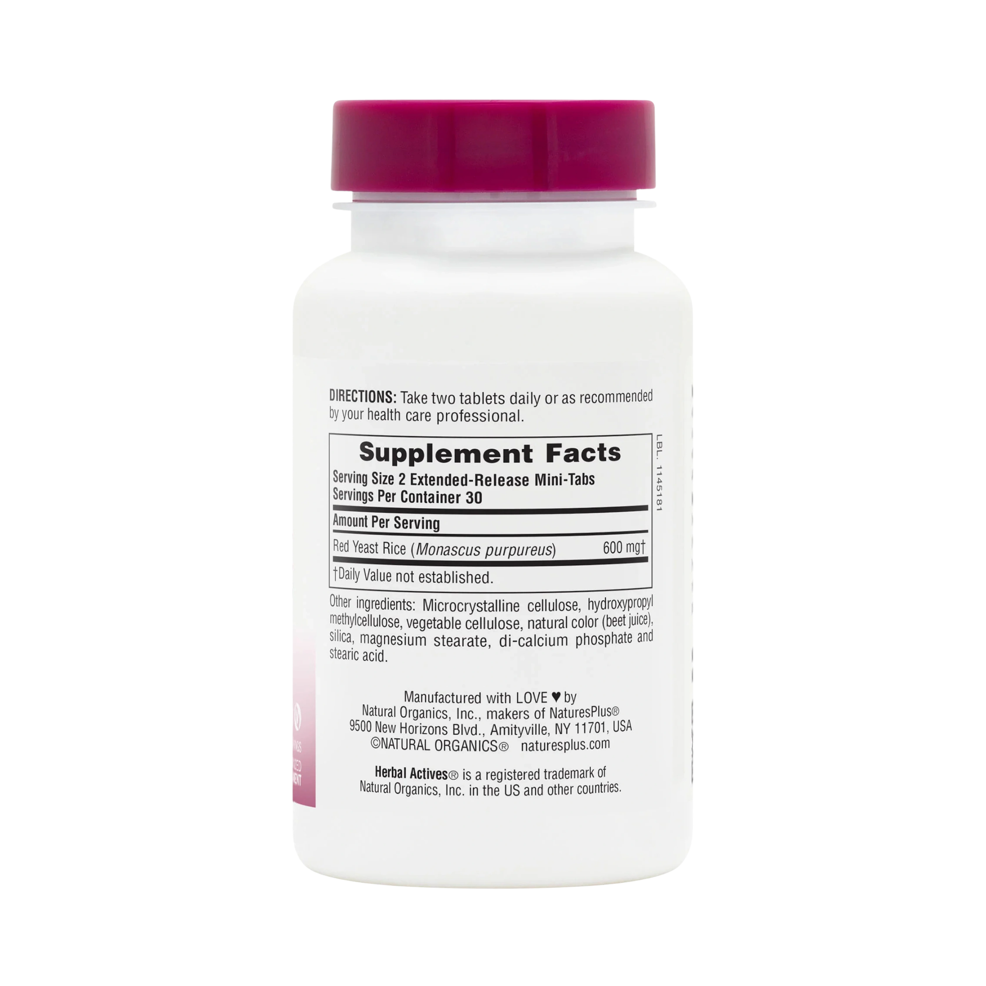 NaturesPlus, Herbal Actives, Red Yeast Rice, 60 Mini-Tablets