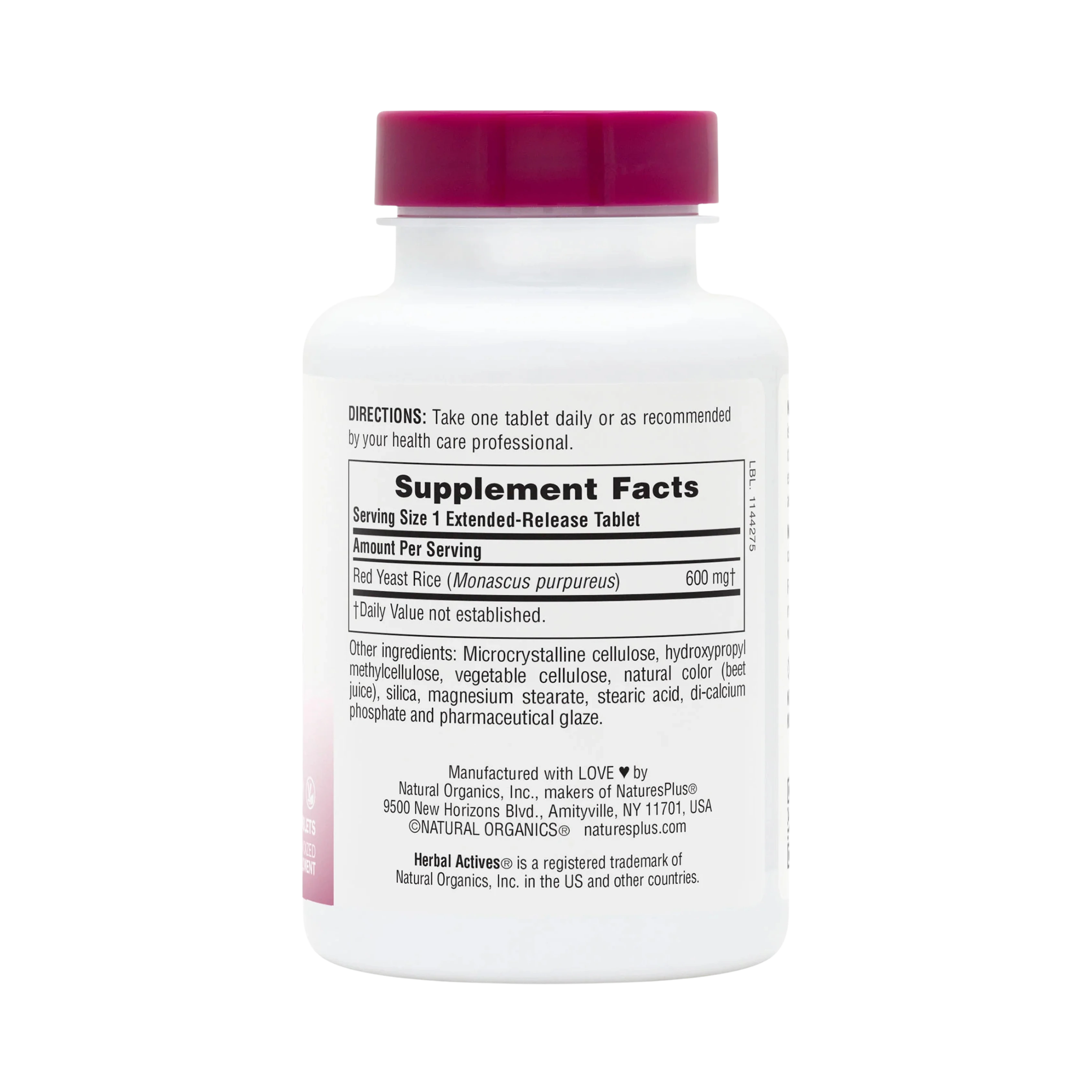 NaturesPlus, Herbal Actives, Red Yeast Rice, 600 Mg, 60 Vegetarian Tablets