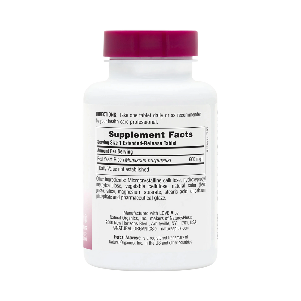 NaturesPlus, Herbal Actives, Red Yeast Rice, 600 Mg, 60 Vegetarian Tablets