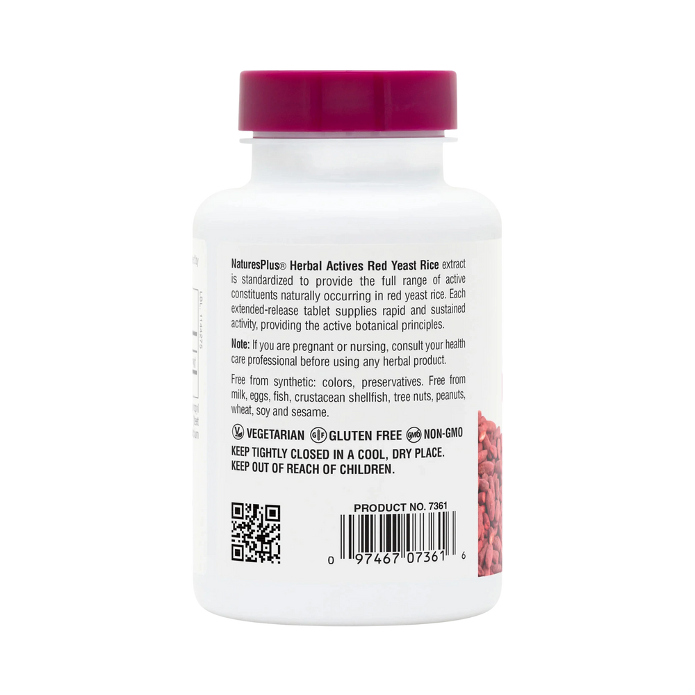 NaturesPlus, Herbal Actives, Red Yeast Rice, 600 Mg, 60 Vegetarian Tablets