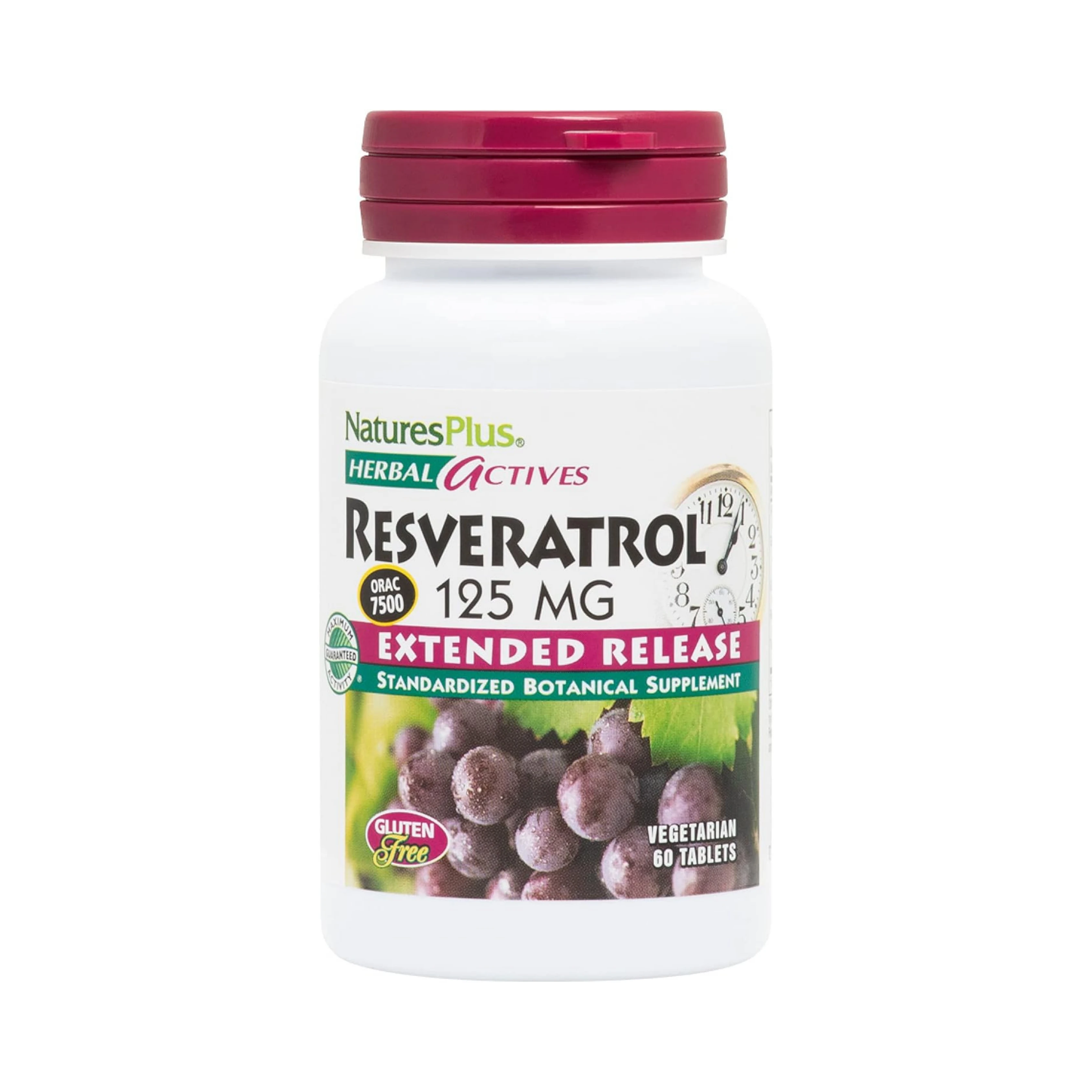 NaturesPlus, Herbal Actives Resveratrol, Extended Release, 125 Mg, 120 Vegetarian Tablets