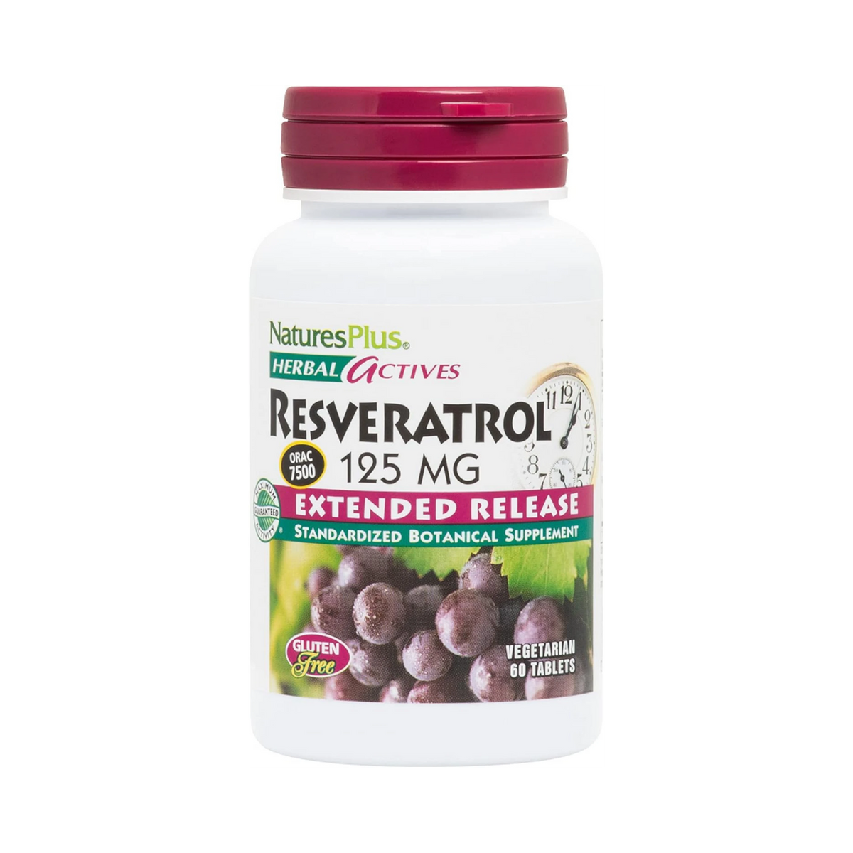 NaturesPlus, Herbal Actives Resveratrol, Extended Release, 125 Mg, 120 Vegetarian Tablets