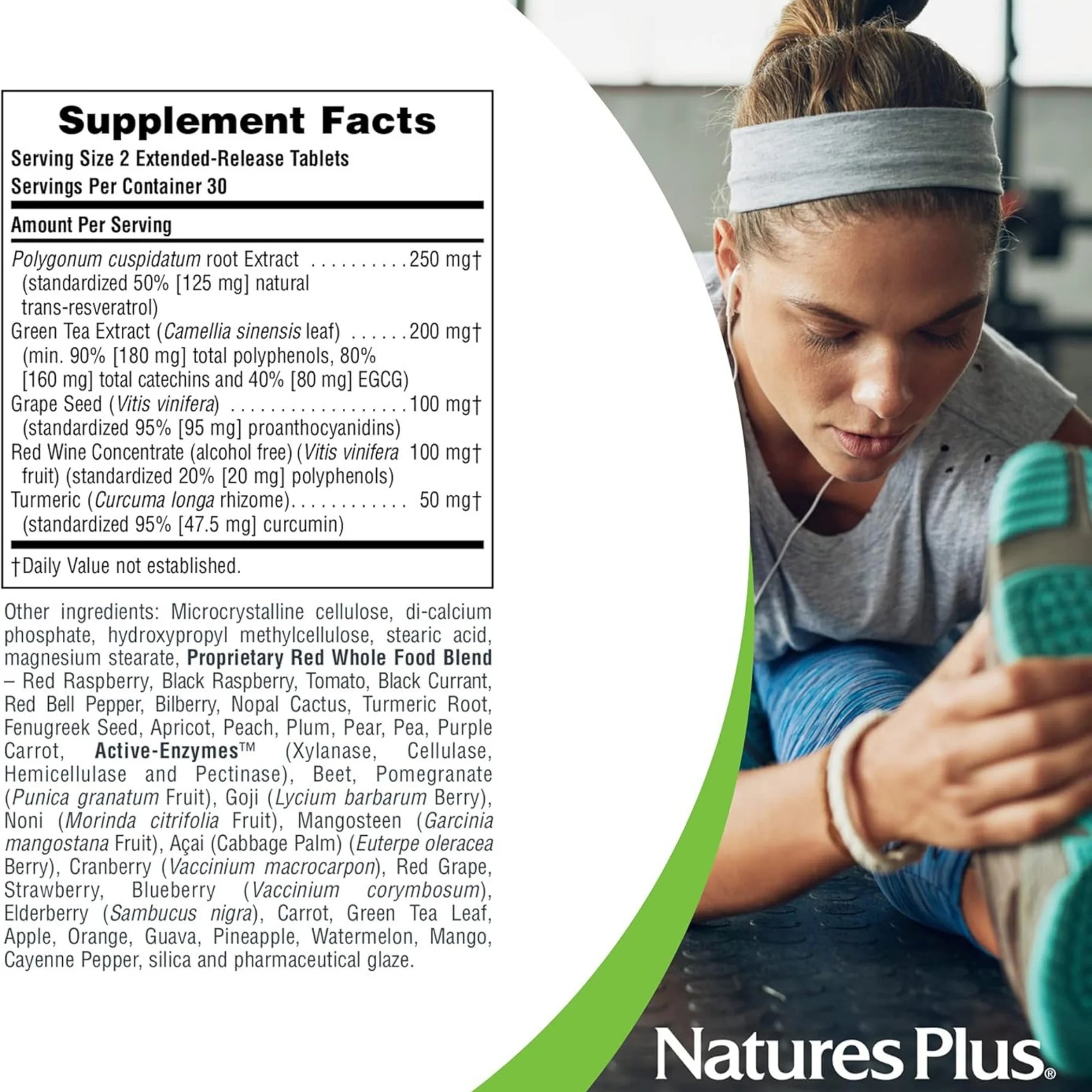 NaturesPlus, Herbal Actives Resveratrol, Extended Release, 125 Mg, 120 Vegetarian Tablets