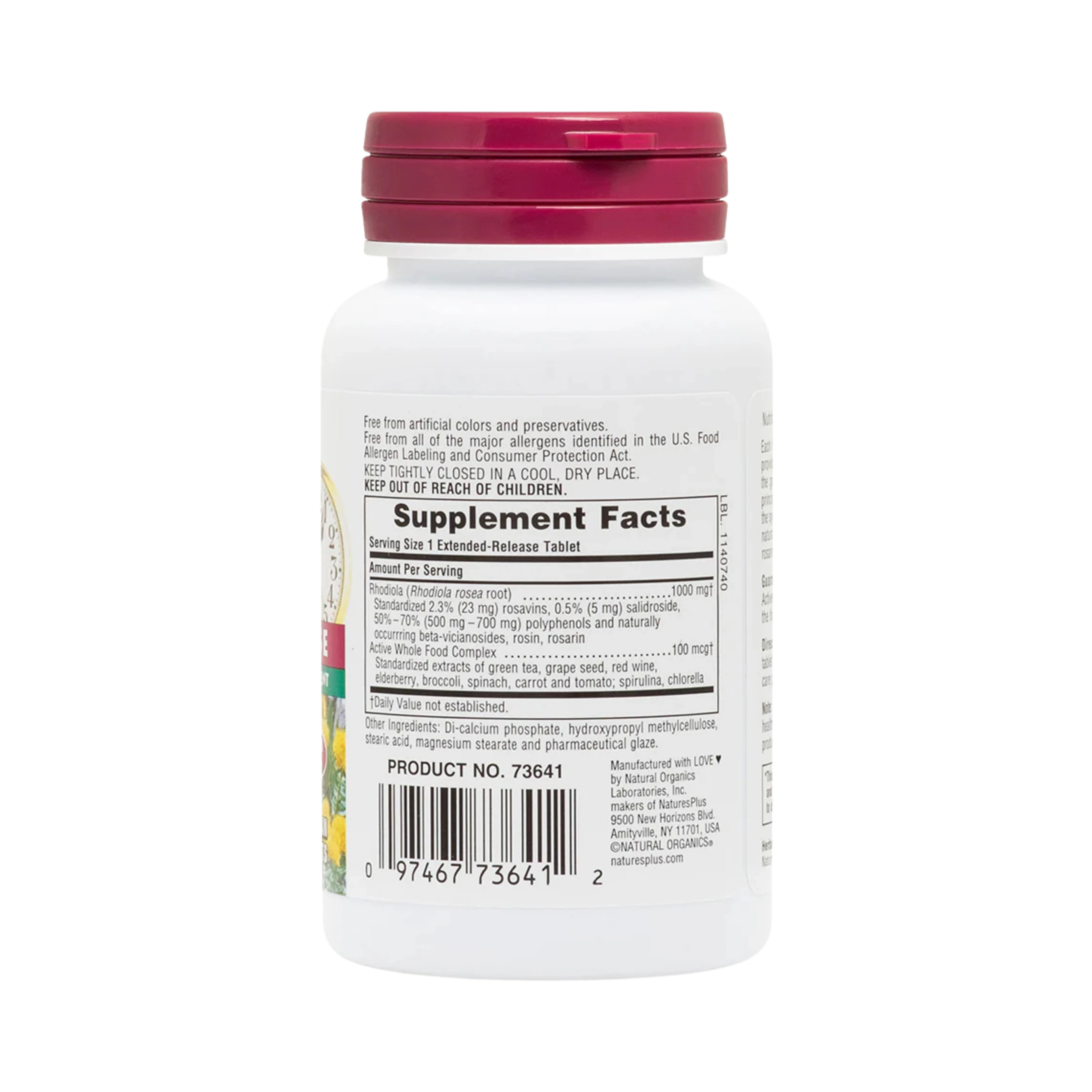 NaturesPlus, Herbal Actives, Rhodiola, Extended Release, 1,000 Mg, 30 Vegetarian Tablets