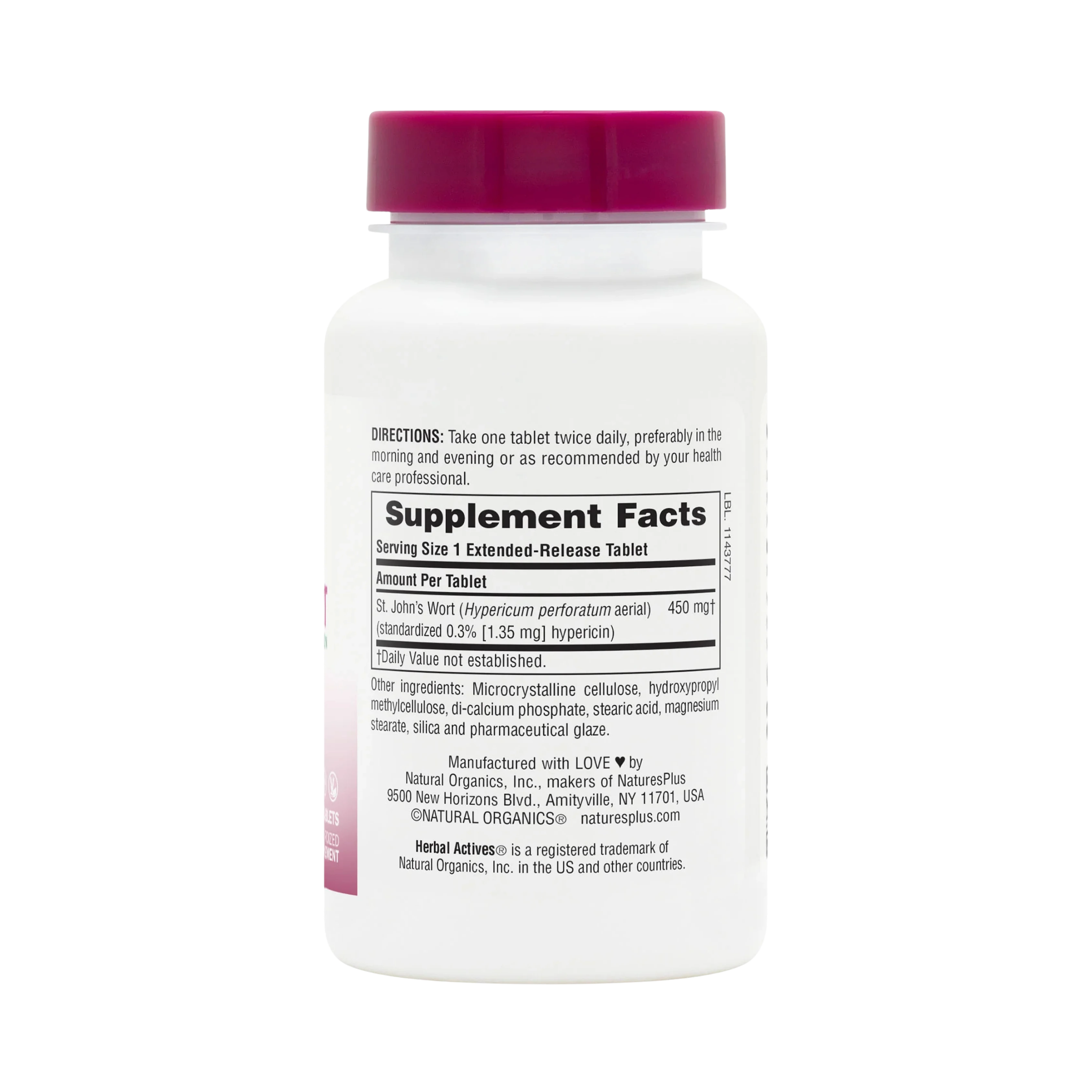 NaturesPlus, Herbal Actives, St. John's Wort, 450 Mg, 60 Tablets
