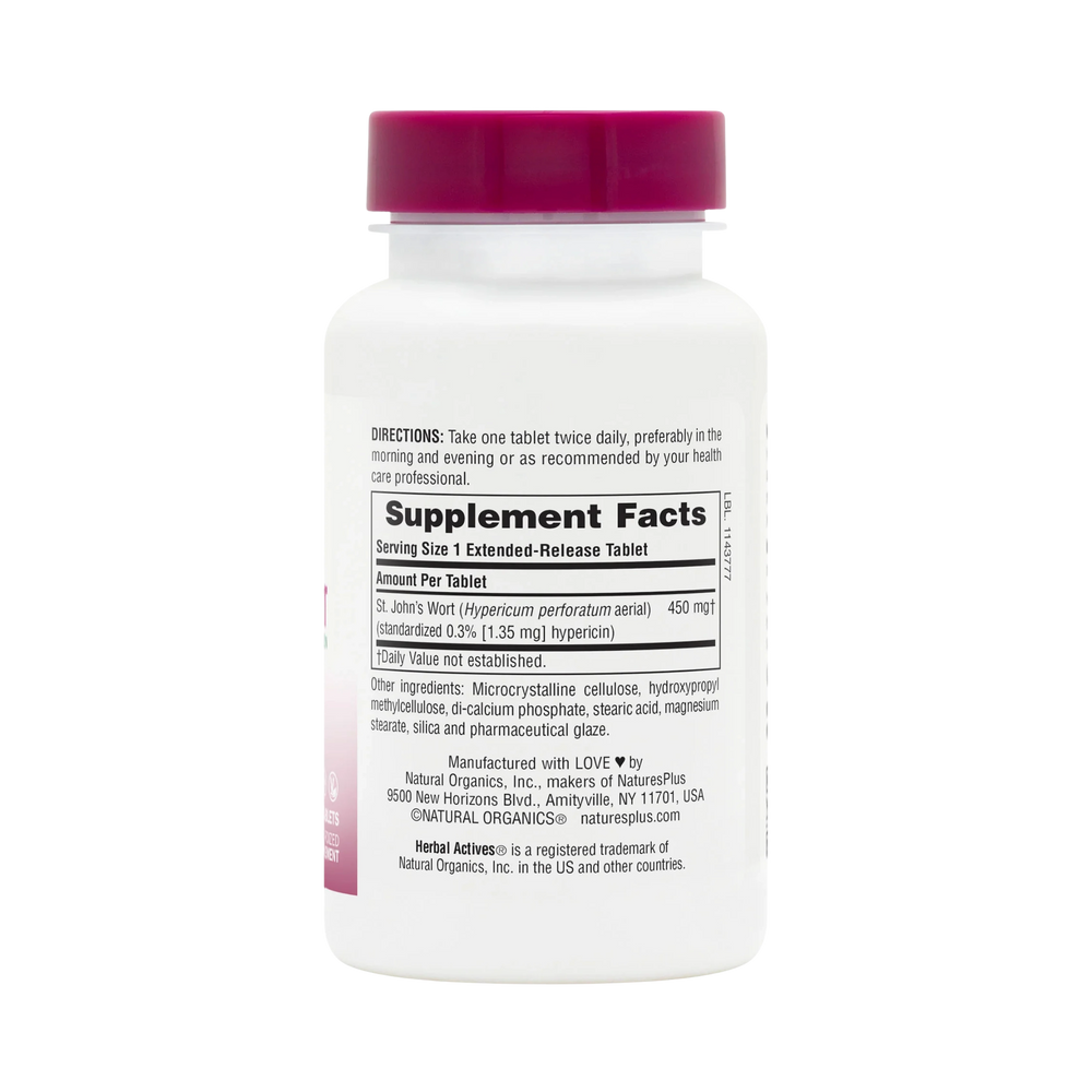 NaturesPlus, Herbal Actives, St. John's Wort, 450 Mg, 60 Tablets