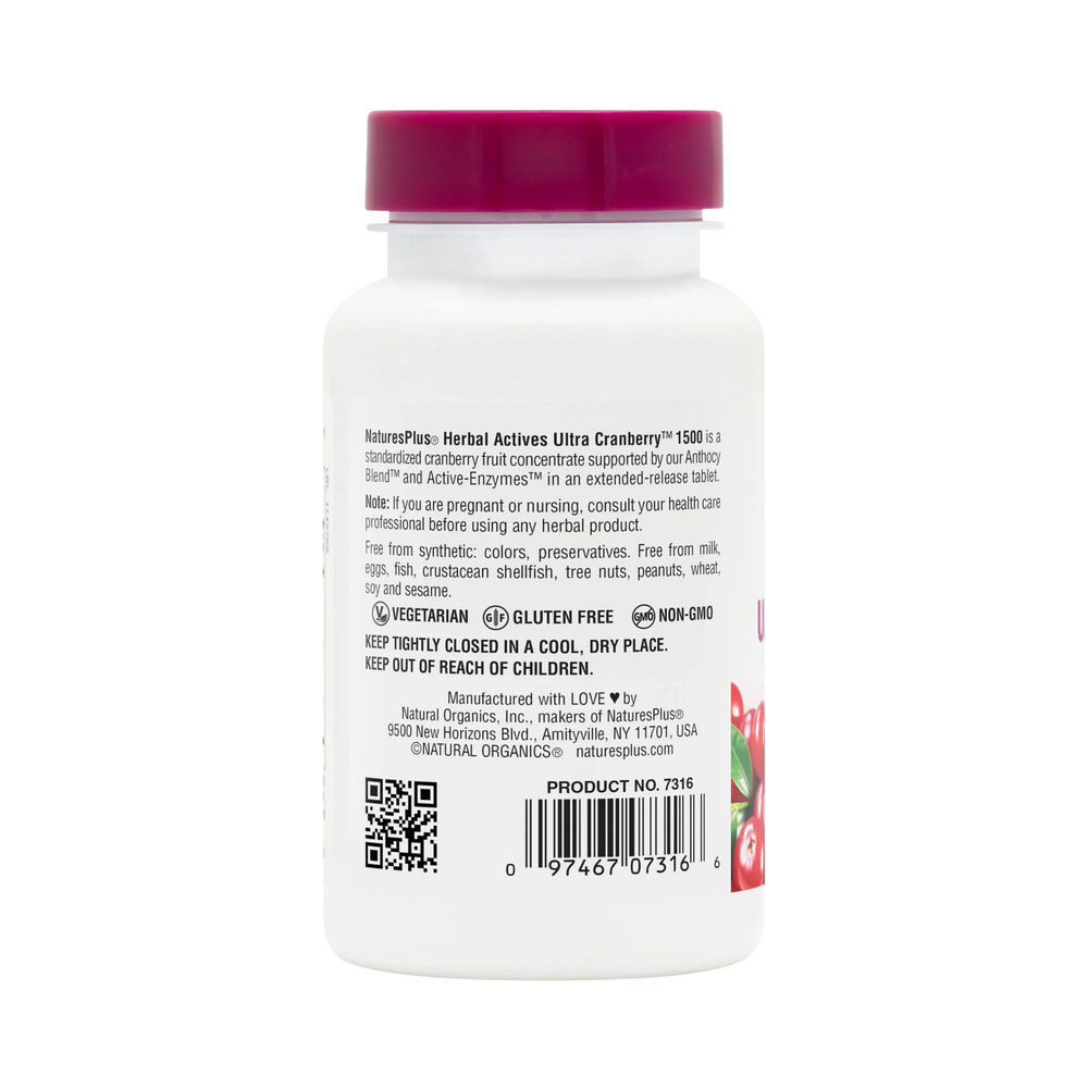NaturesPlus, Herbal Actives, Ultra Cranberry 1500, 30 Tablets