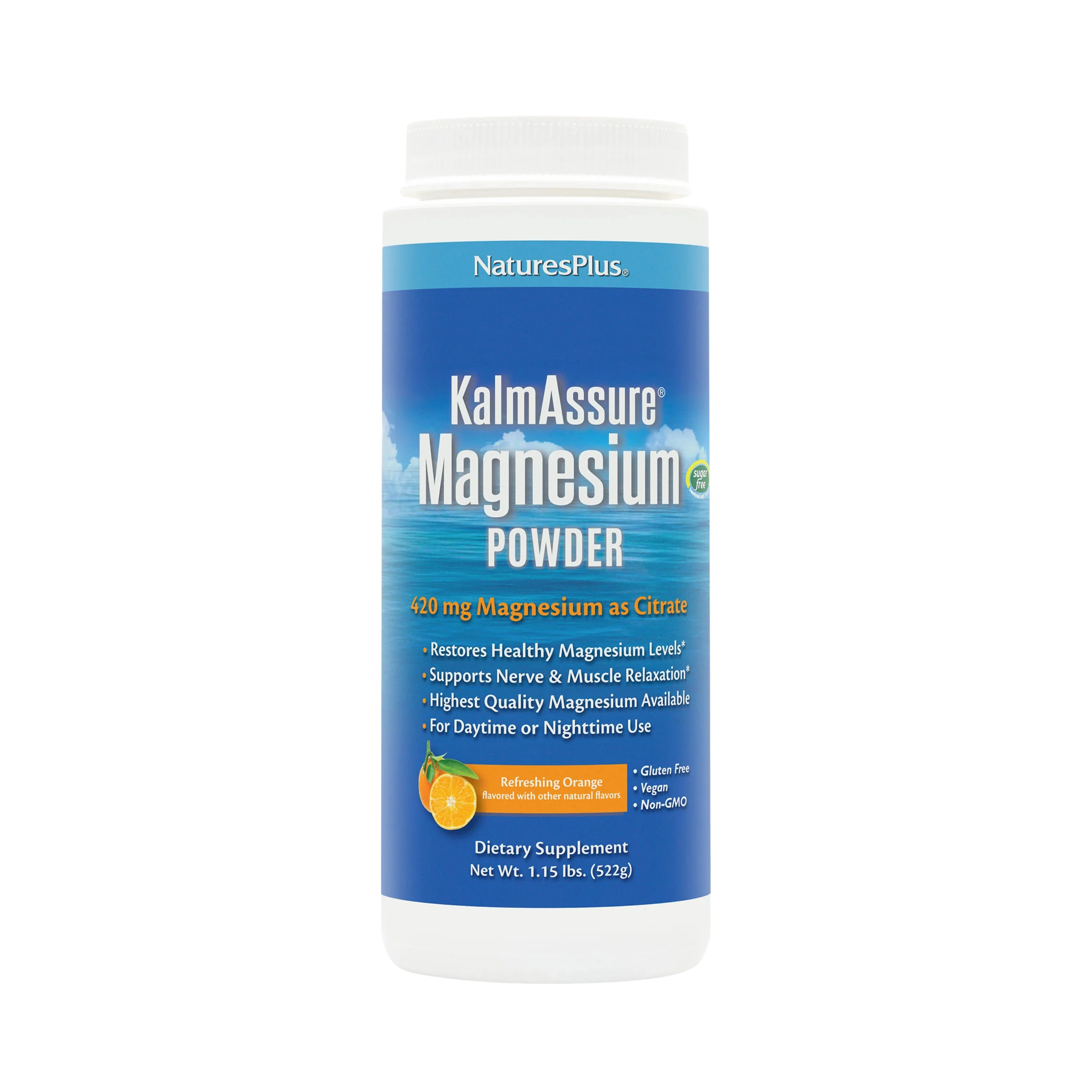 NaturesPlus, KalmAssure, Magnesium Powder, Refreshing Natural Orange, 1.15 lLbs