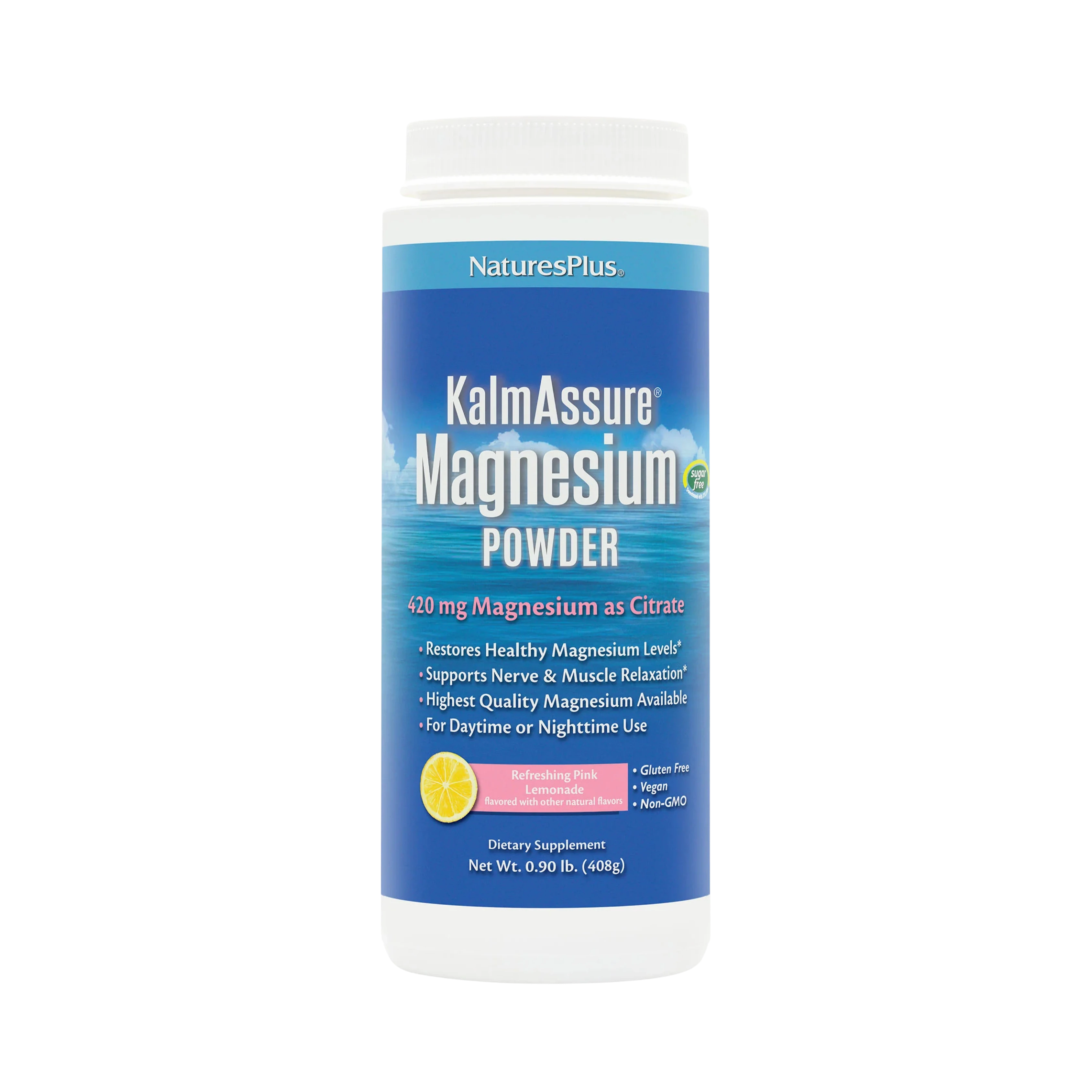 NaturesPlus, Kalmassure Magnesium Powder, Refreshing Pink Lemonade, 0.9 Lb