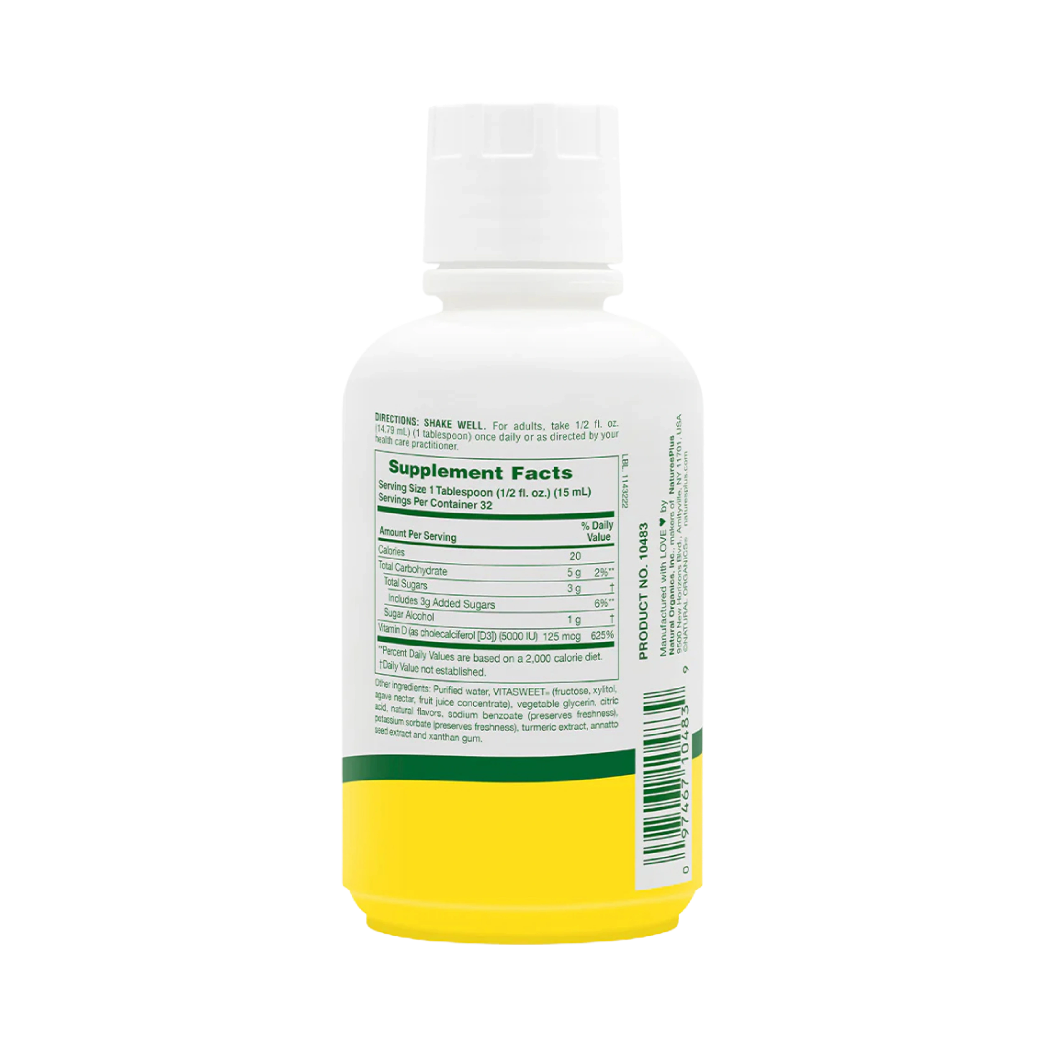 NaturesPlus, Liquid Sunshine, Vitamin D3, Tropical Citrus, 125 Mcg (5000 IU), 16 Fl Oz