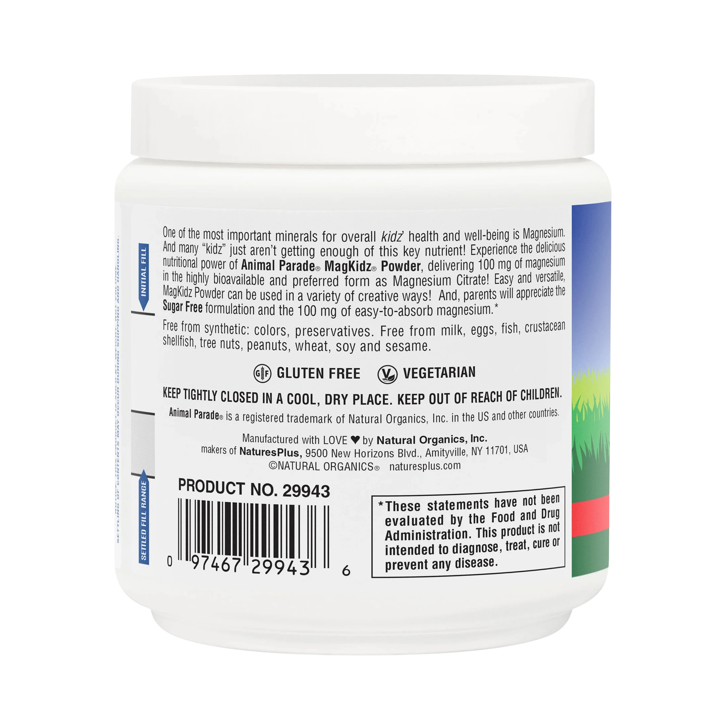 NaturesPlus, Mag Kidz, Animal Parade, Children's Magnesium Powder Supplement, Cherry, 0.38 Lb