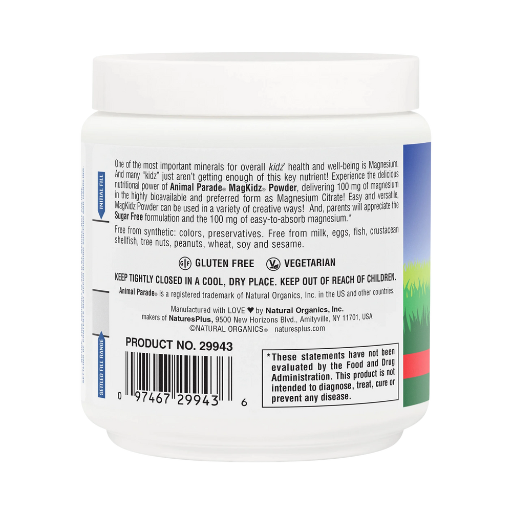 NaturesPlus, Mag Kidz, Animal Parade, Children's Magnesium Powder Supplement, Cherry, 0.38 Lb