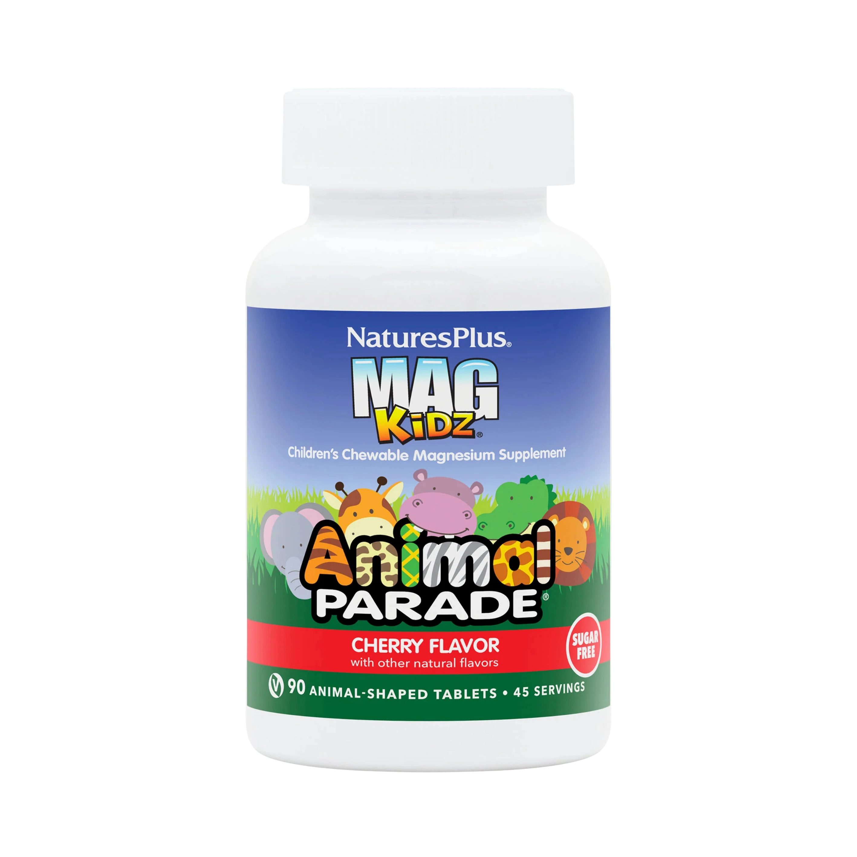 NaturesPlus, MagKidz, Animal Parade, Children's Chewable Magnesium, Cherry, 90 Animal-Shaped Tablets