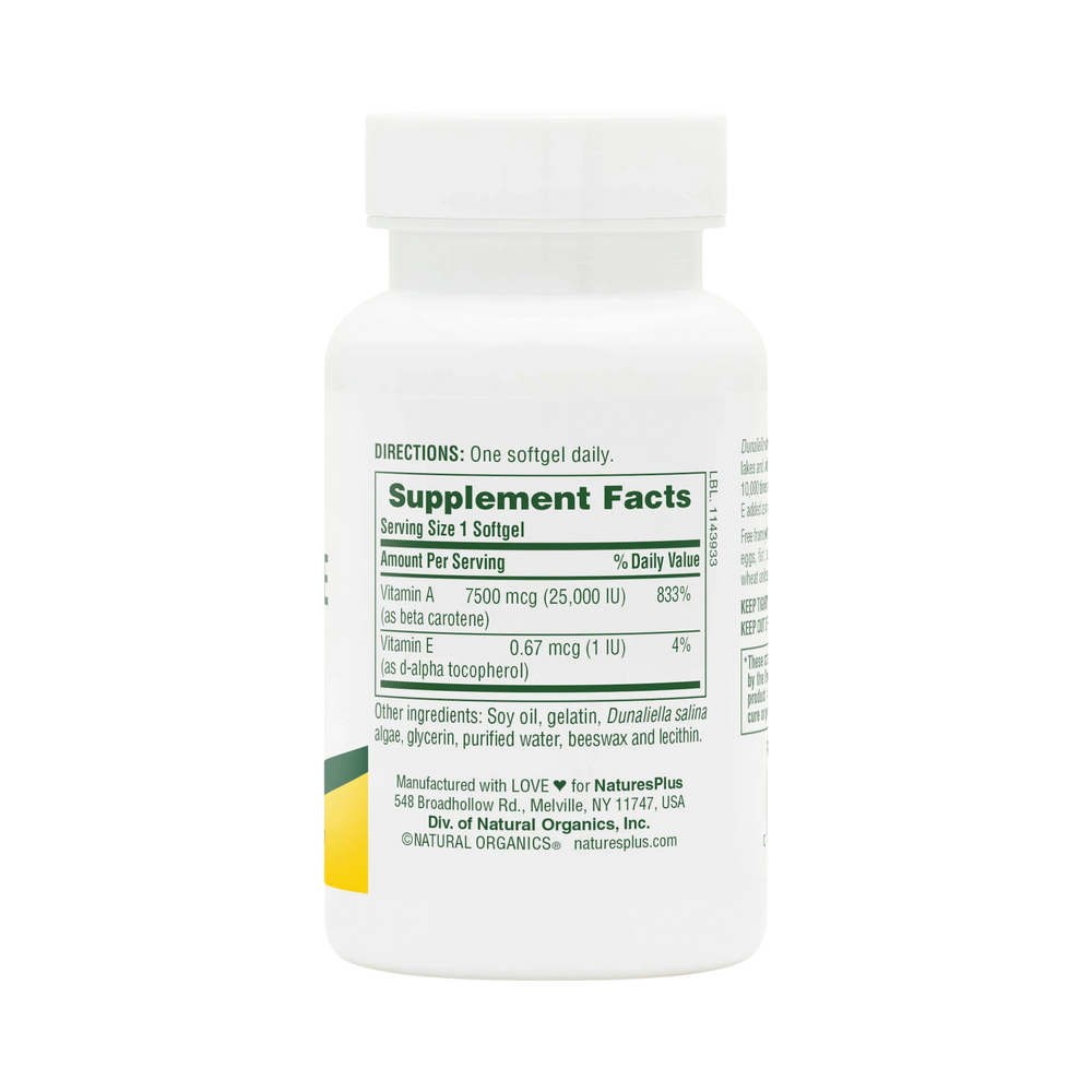 NaturesPlus, Natural Beta Carotene, 25,000 IU Vitamin A & Vitamin E, 90 Softgels