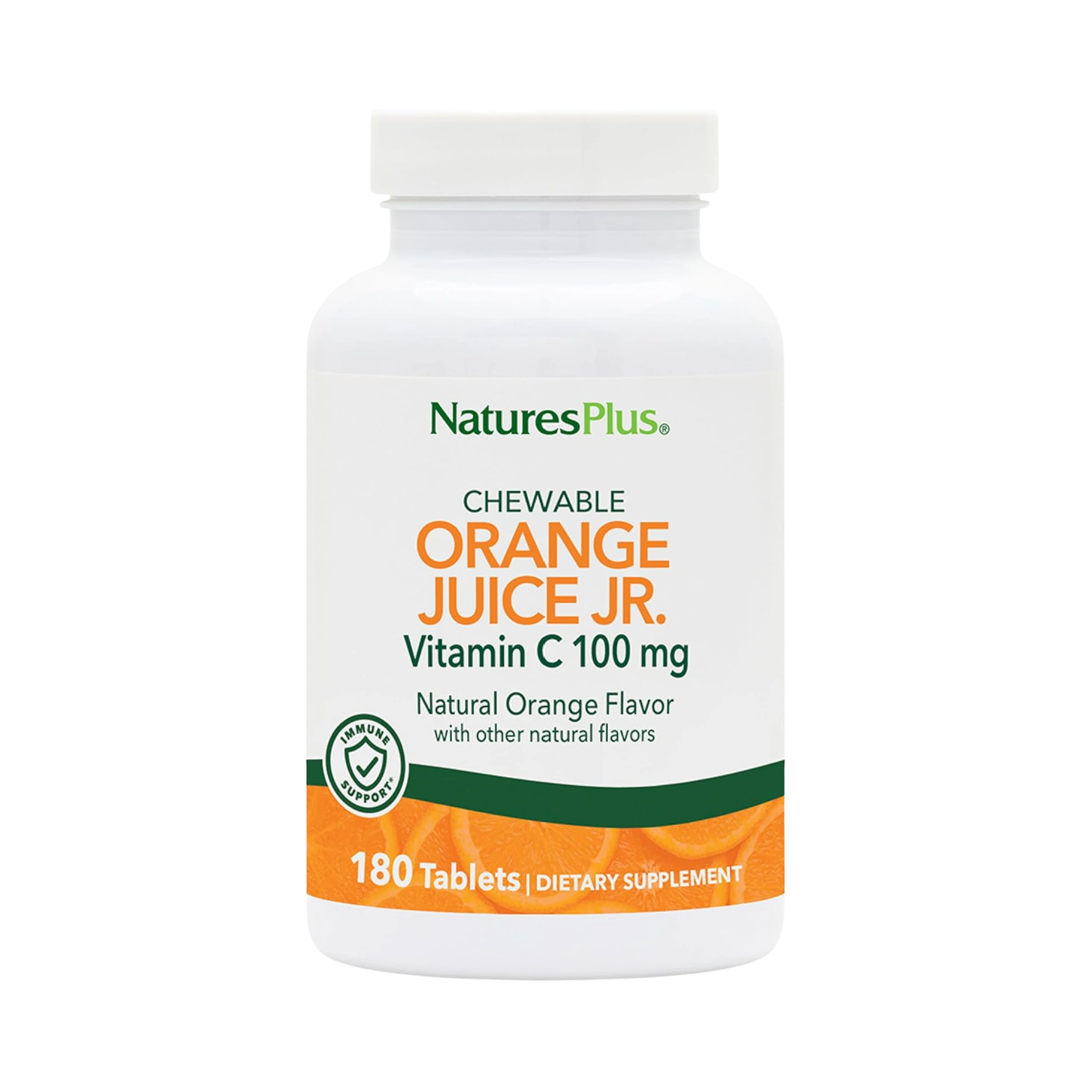 NaturesPlus, Orange Juice Jr Chewable Vitamin C, Natural Orange, 100 Mg, 180 Tablets