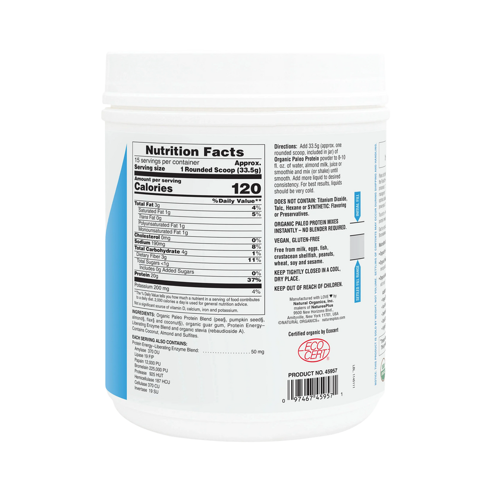 NaturesPlus, Paleo Protein Powder, Unflavored , 1.11 Lbs