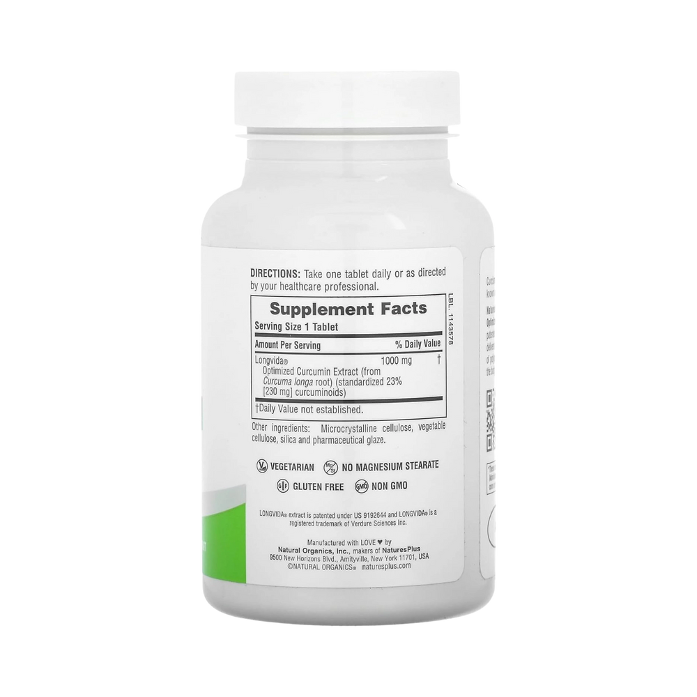 NaturesPlus, Pro Longvida Curcumin 1000, 1,000 Mg, 60 Tablets