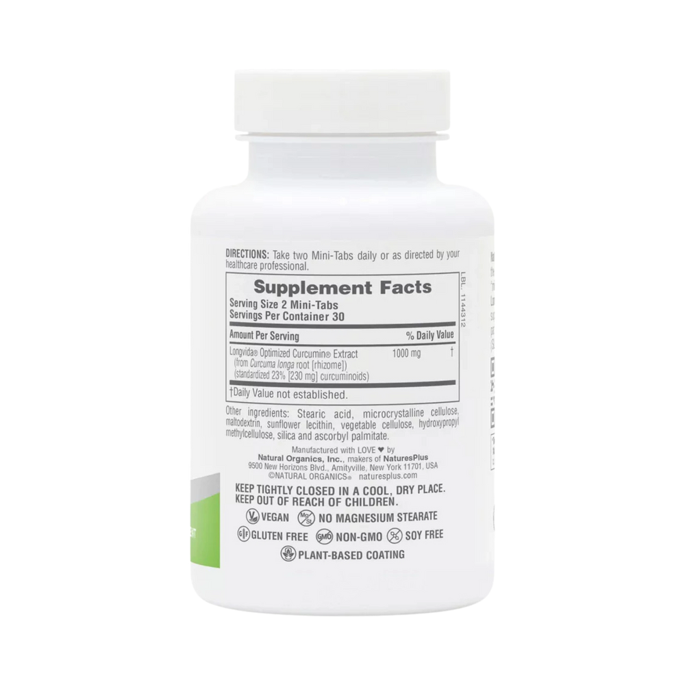 NaturesPlus, Pro Longvida, Curcumin 1000, 60 Mini-Tablets