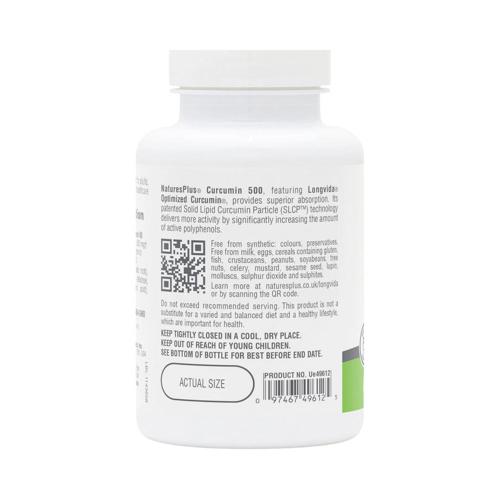 NaturesPlus, Pro Longvida, Curcumin, 500 Mg, 60 Capsules