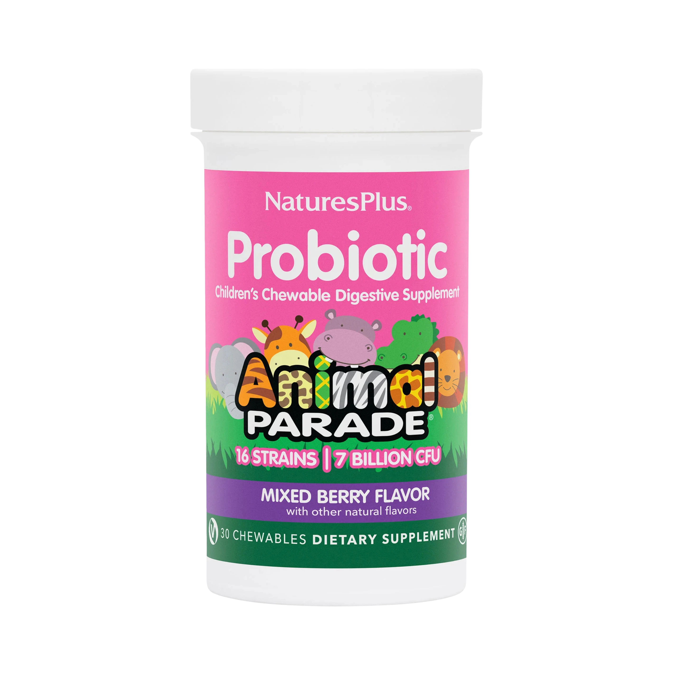 NaturesPlus, Probiotic, Children's Chewable Digestive Supplement, Mixed Berry, 7 Billion CFU, 30 Chewables