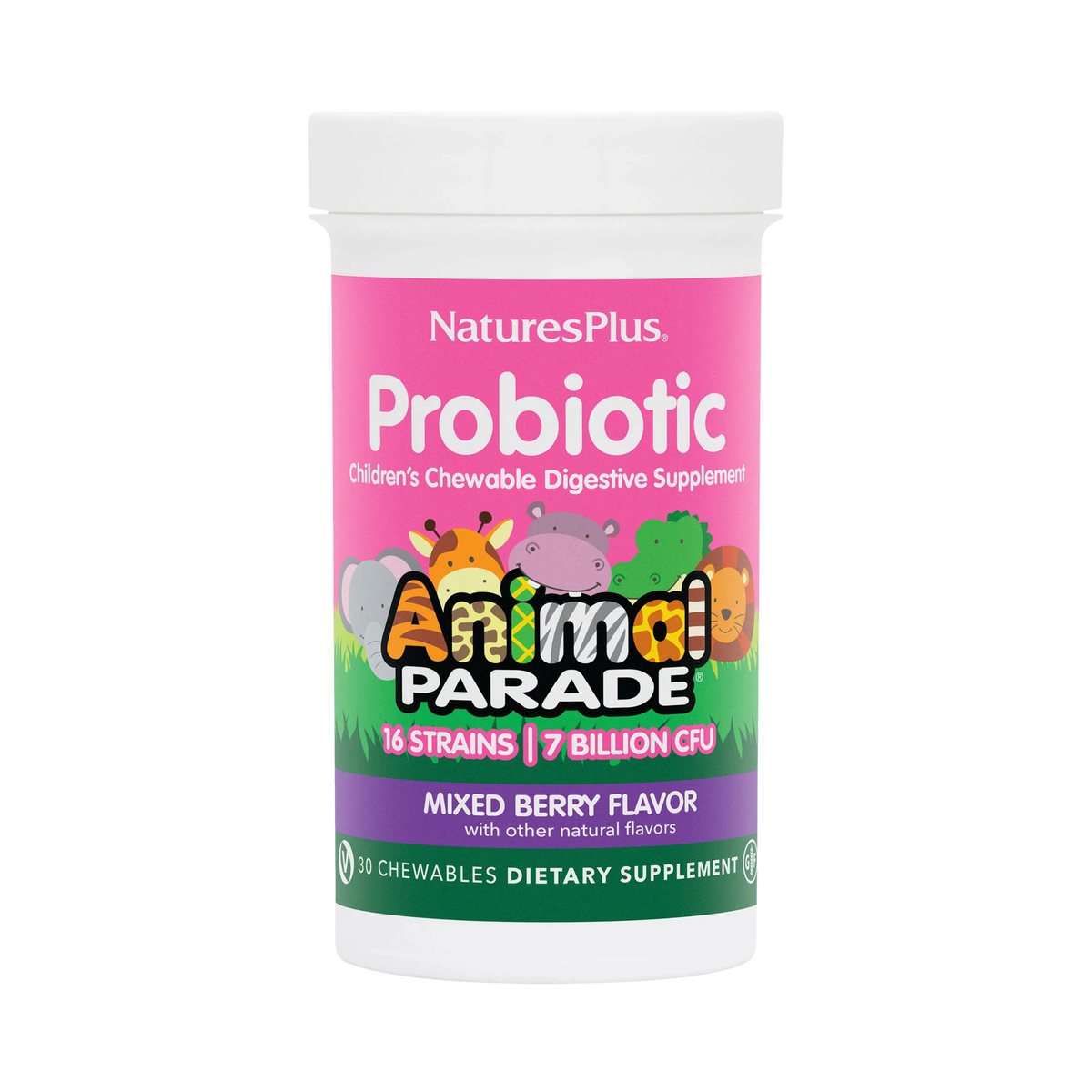 NaturesPlus, Probiotic, Children's Chewable Digestive Supplement, Mixed Berry, 7 Billion CFU, 30 Chewables
