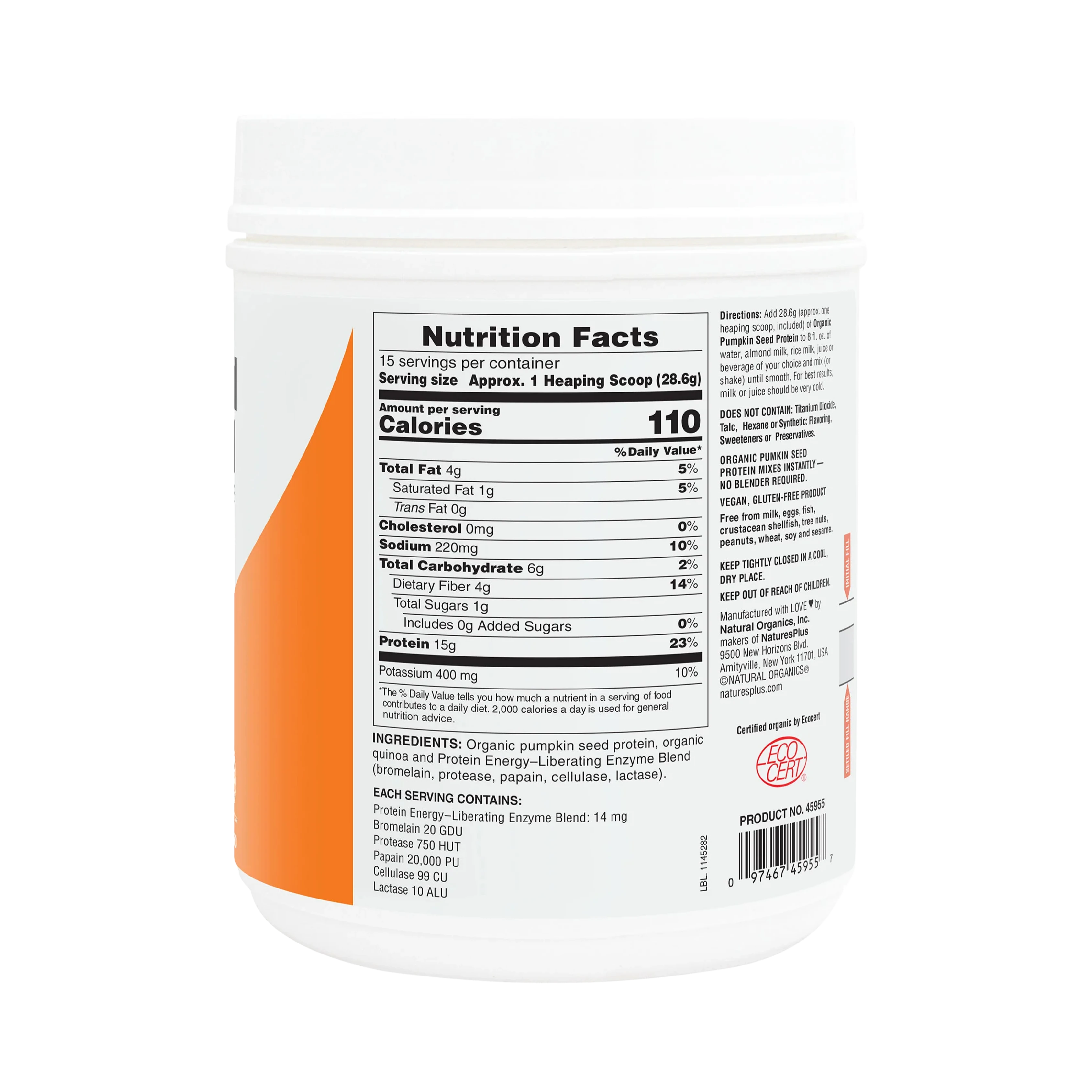 NaturesPlus, Pumpkin Seed Protein, 0.95 Lb Powder