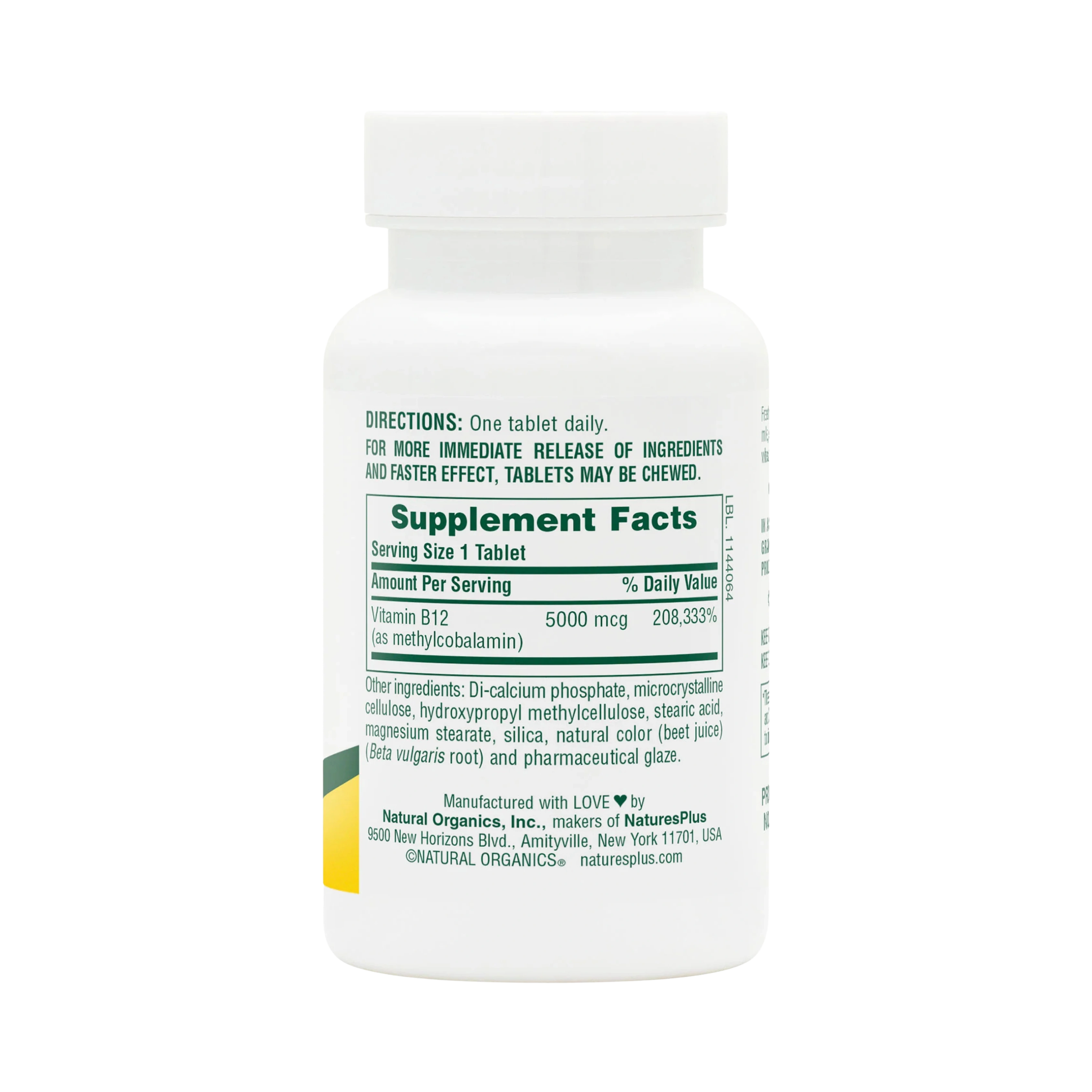 NaturesPlus, Shot-O-B12, 5,000 Mcg, 30 Tablets