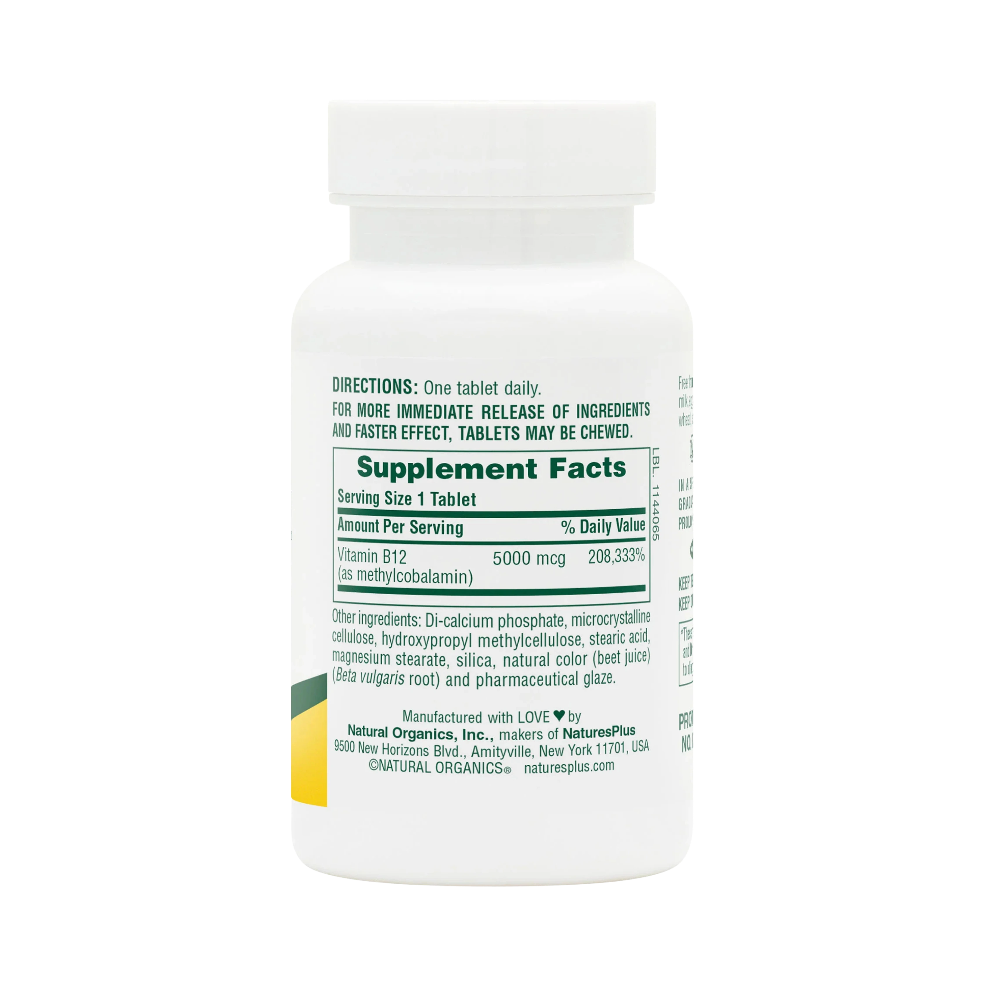 NaturesPlus, Shot-O-B12, 5,000 Mcg, 60 Tablets