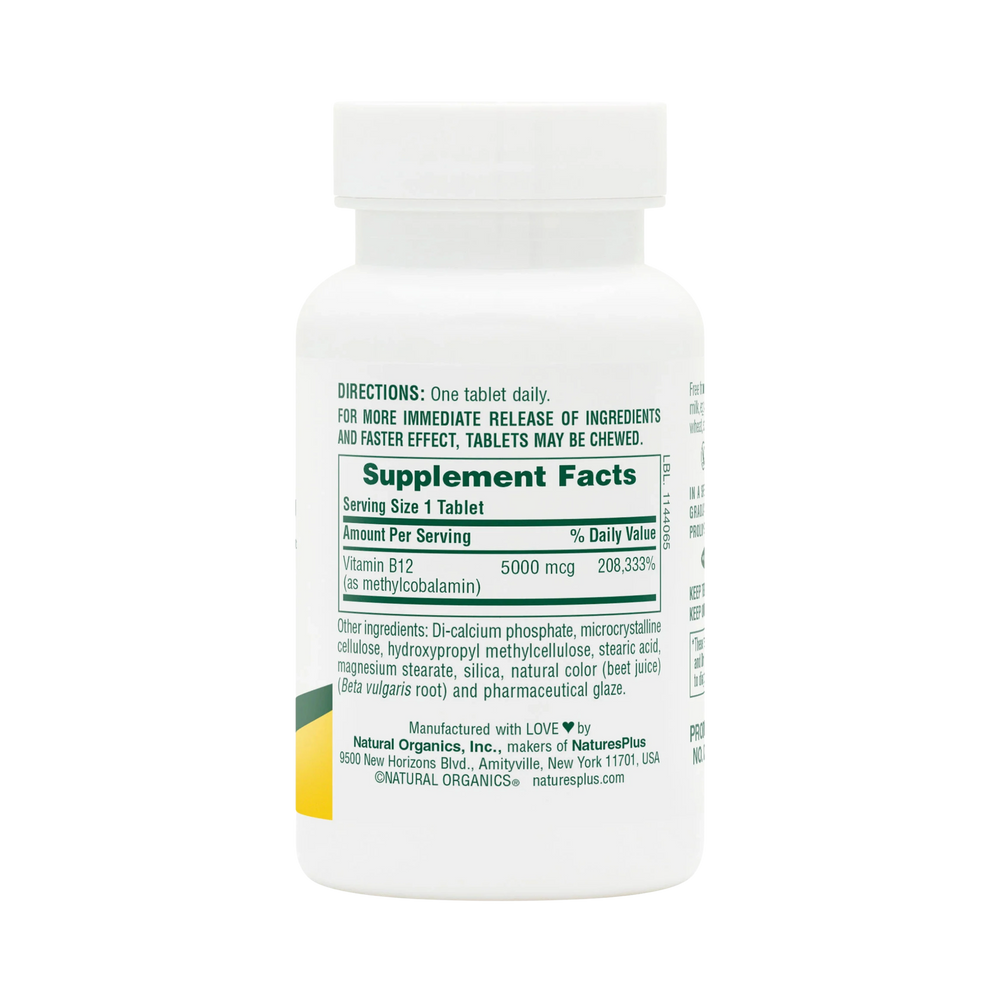 NaturesPlus, Shot-O-B12, 5,000 Mcg, 60 Tablets