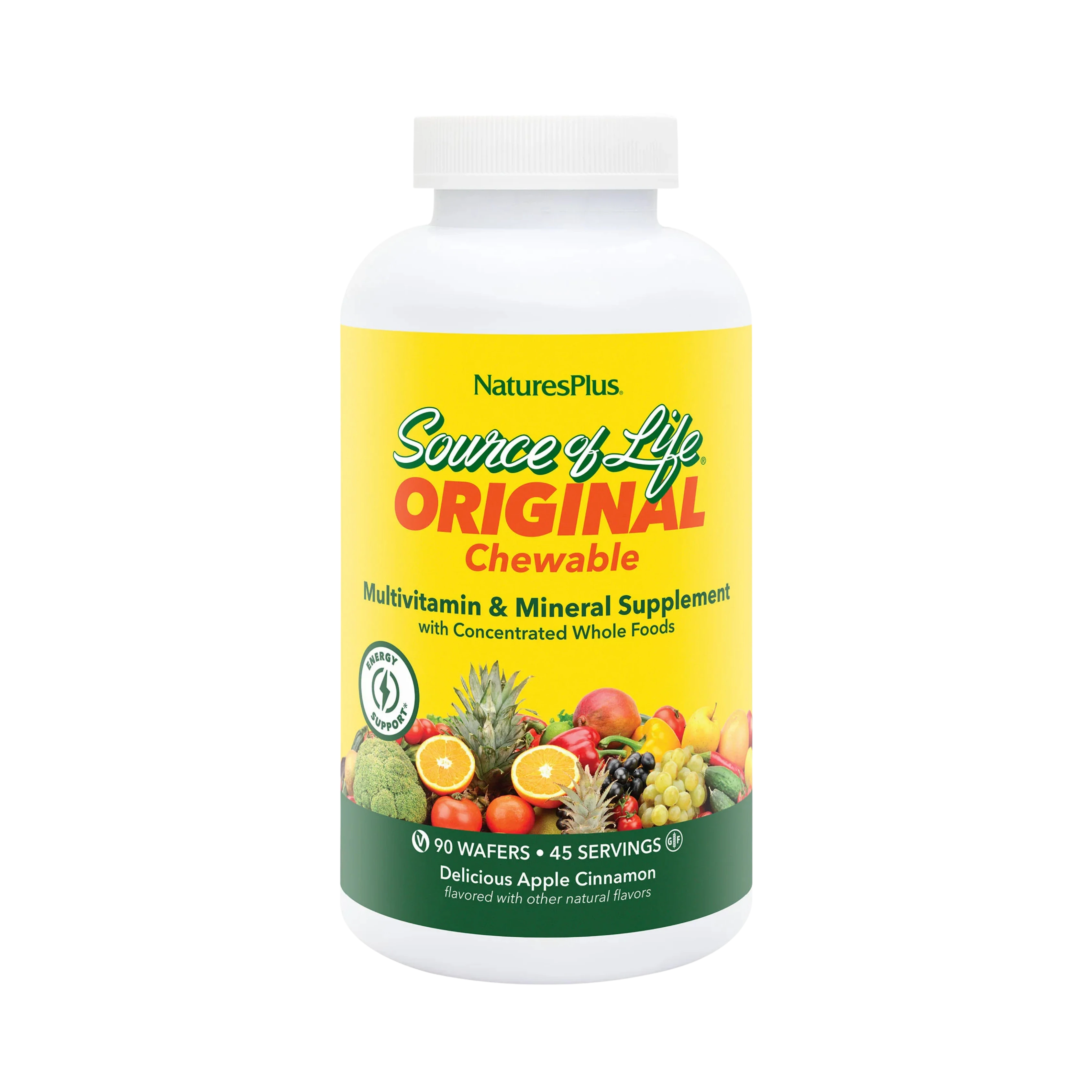 NaturesPlus, Source of Life, Adult's Chewable Multi-Vitamin & Mineral Supplement, Delicious Apple Cinnamon, 90 Wafers