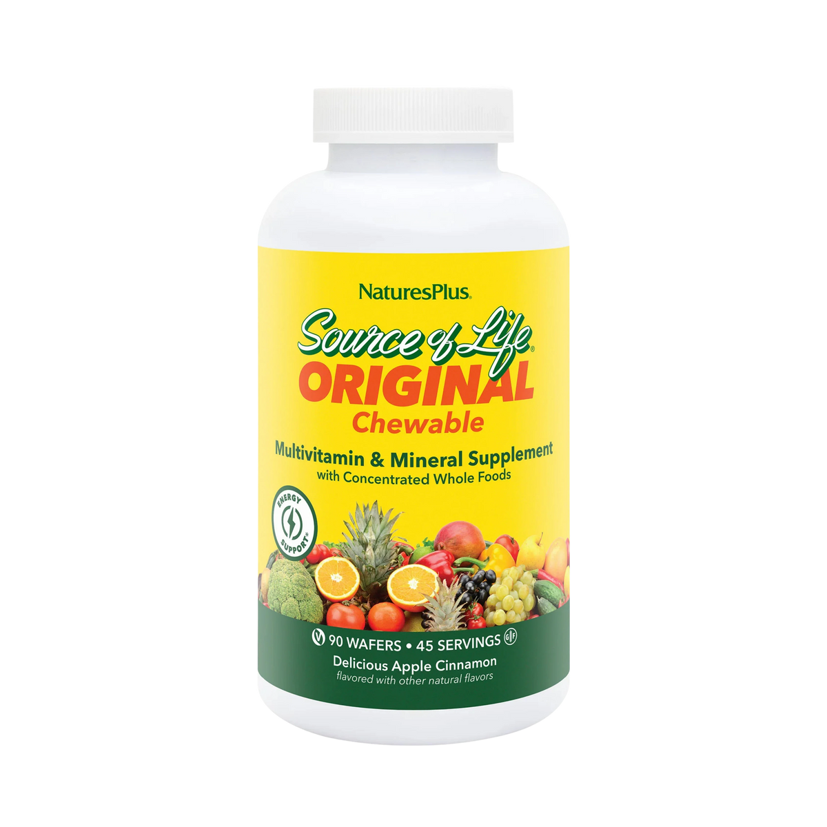 NaturesPlus, Source of Life, Adult's Chewable Multi-Vitamin & Mineral Supplement, Delicious Apple Cinnamon, 90 Wafers
