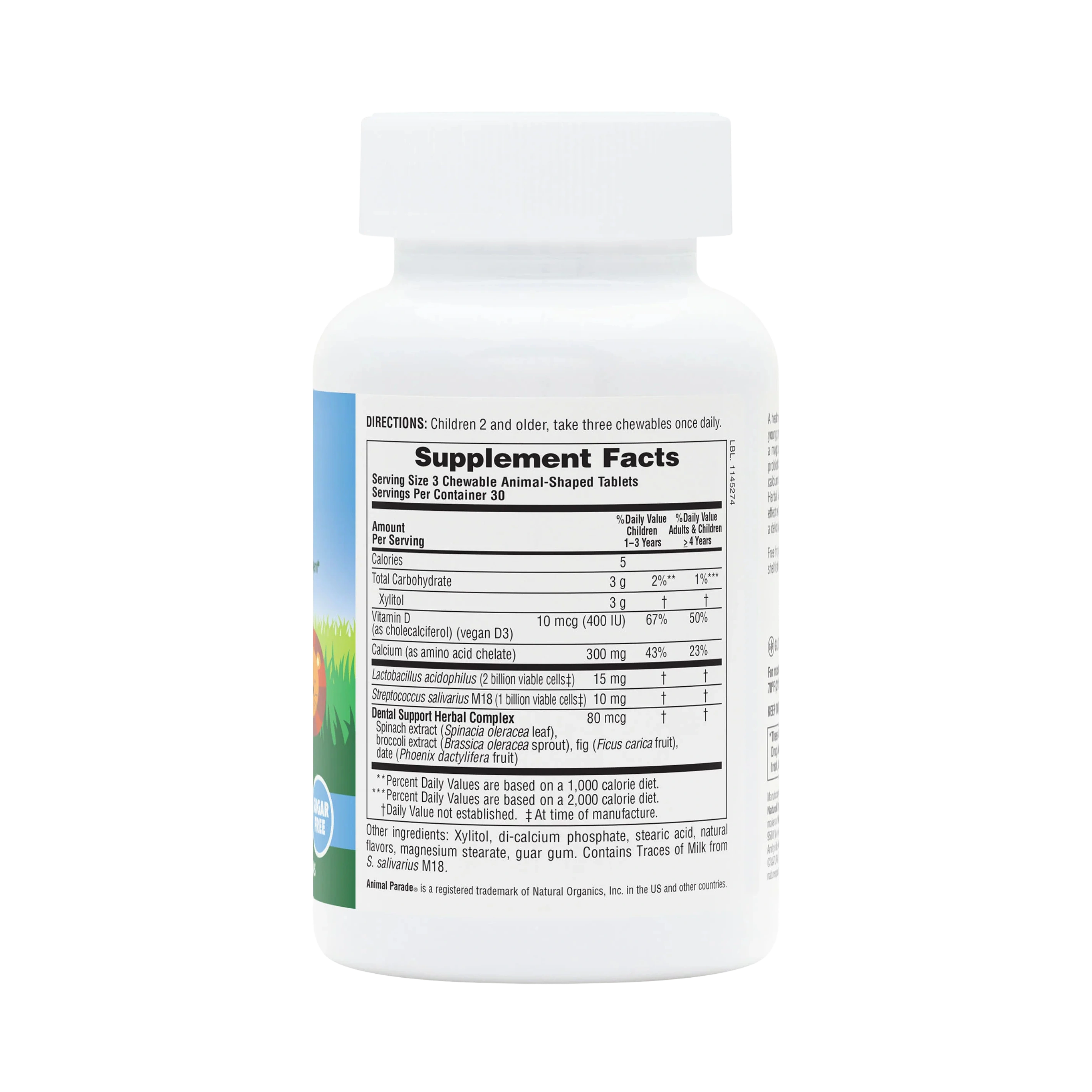NaturesPlus, Source of Life, Animal Parade, Children's Chewable Tooth Fairy Probiotic, Vitamin D3 & Calcium, Vanilla, 90 Animal-Shaped Tablets