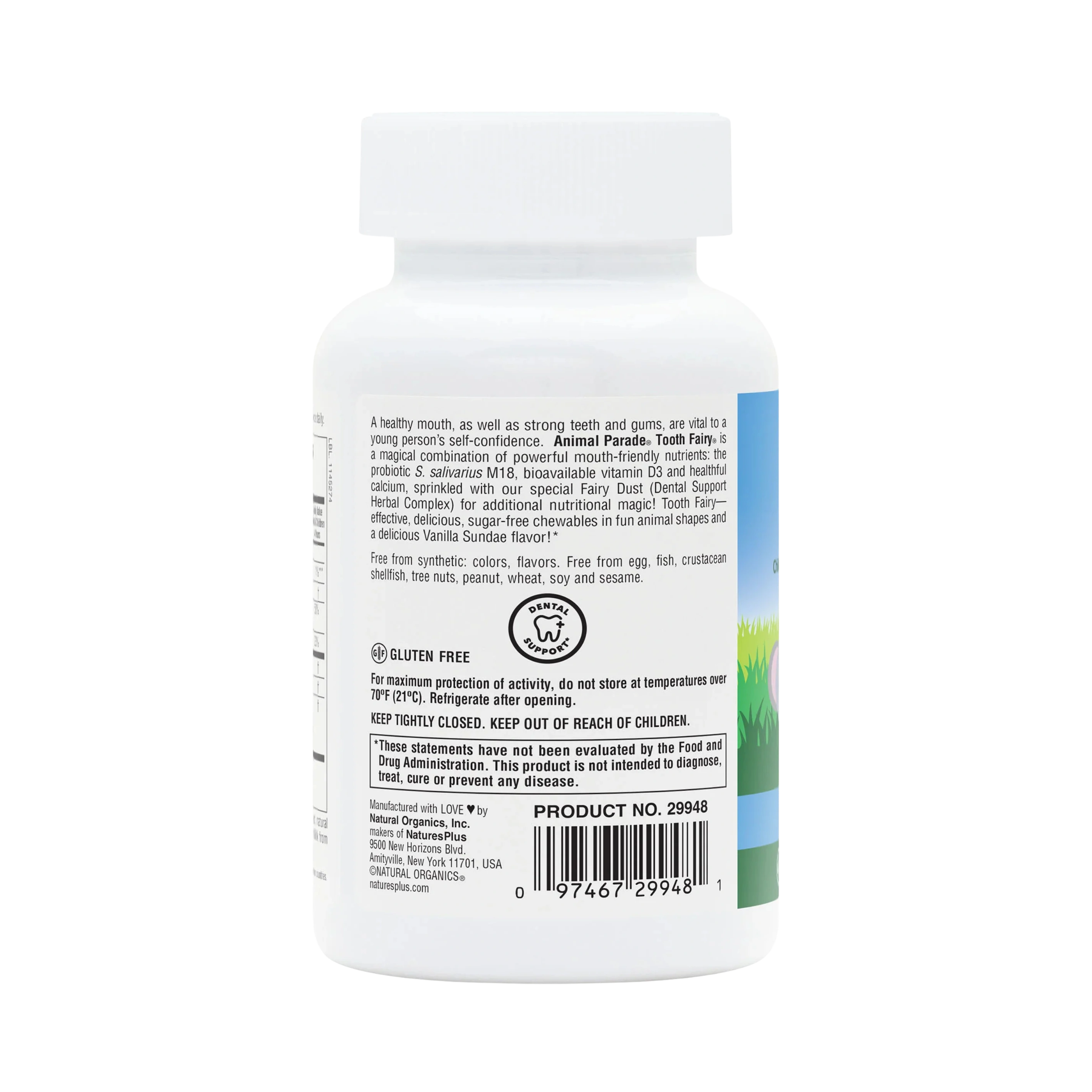 NaturesPlus, Source of Life, Animal Parade, Children's Chewable Tooth Fairy Probiotic, Vitamin D3 & Calcium, Vanilla, 90 Animal-Shaped Tablets
