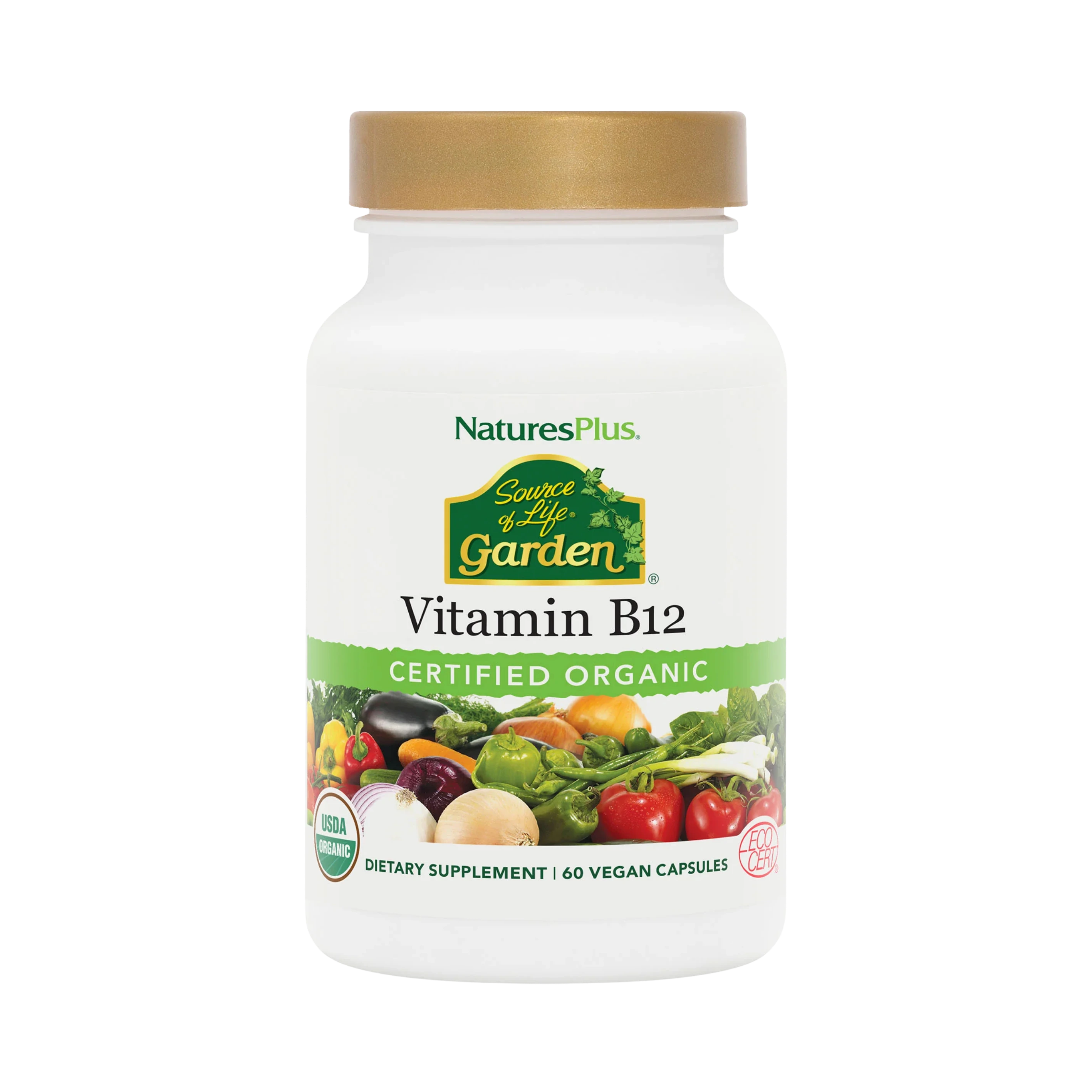 NaturesPlus, Source of Life Garden, Certified Organic Vitamin B12, 60 Vegan Capsules