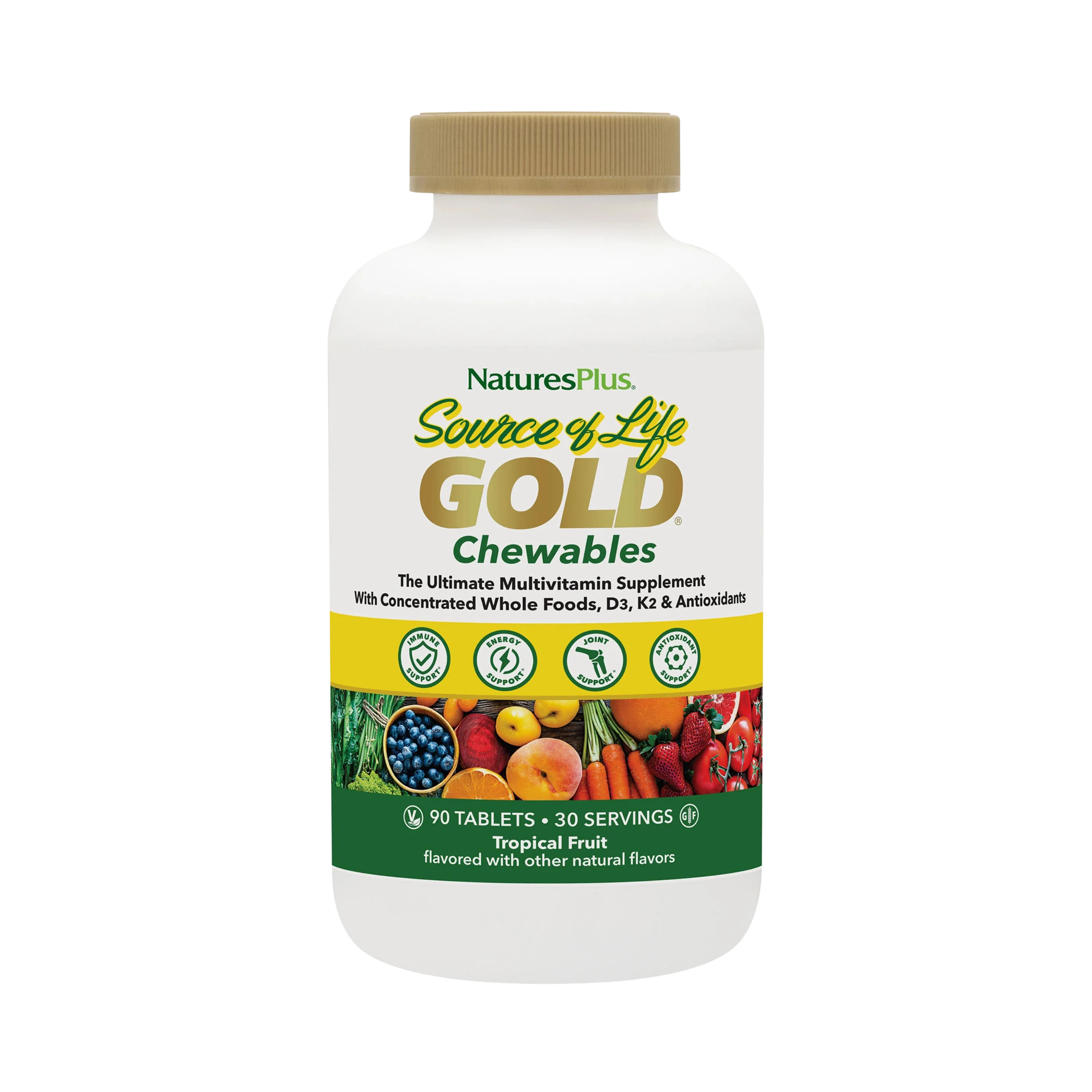 NaturesPlus, Source of Life, Gold Chewables, Delicious Tropical Fruit Flavor, 90 Tablets