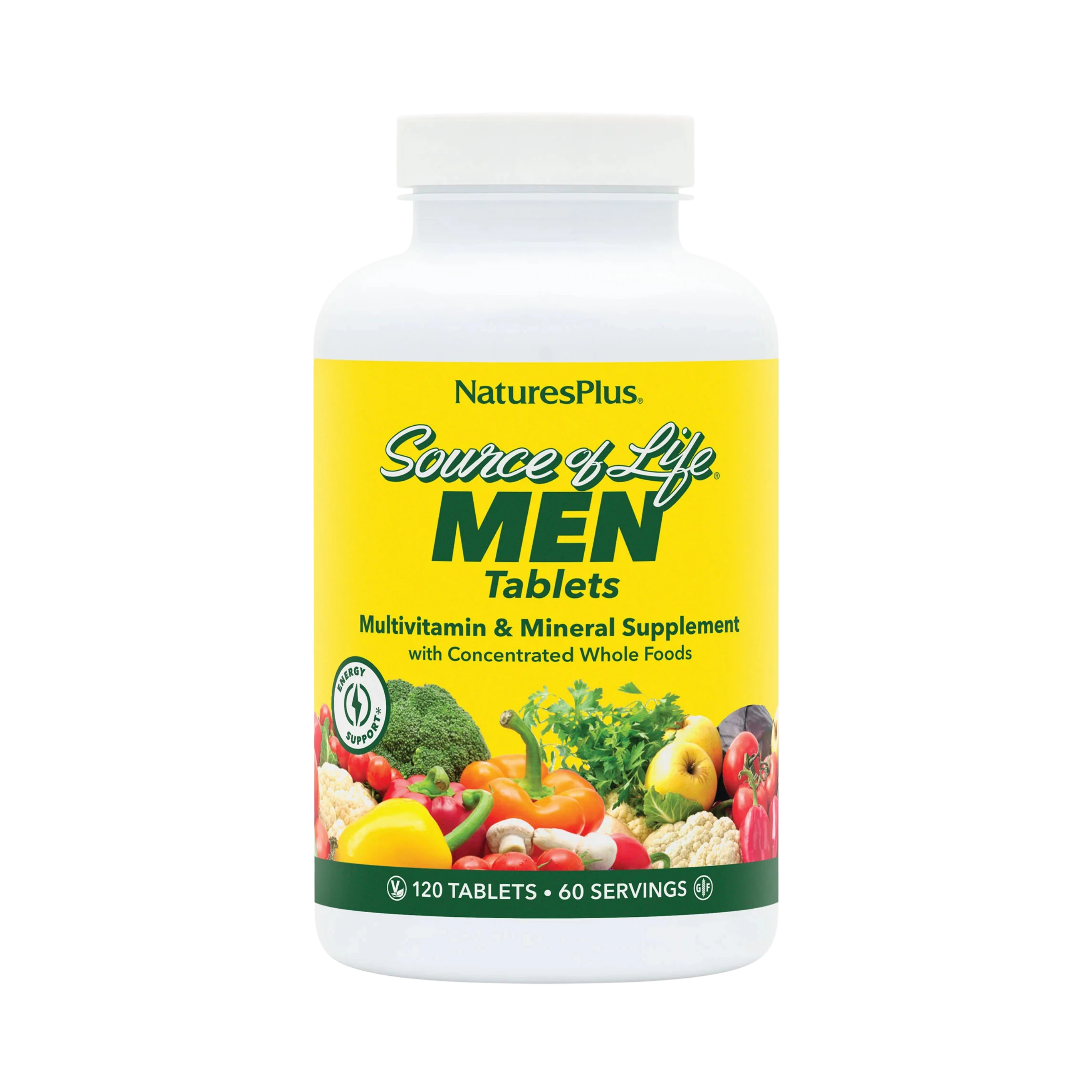 NaturesPlus, Source of Life Men, Multivitamin & Mineral Supplement with Concentrated Whole Foods, Iron-Free, 120 Tablets