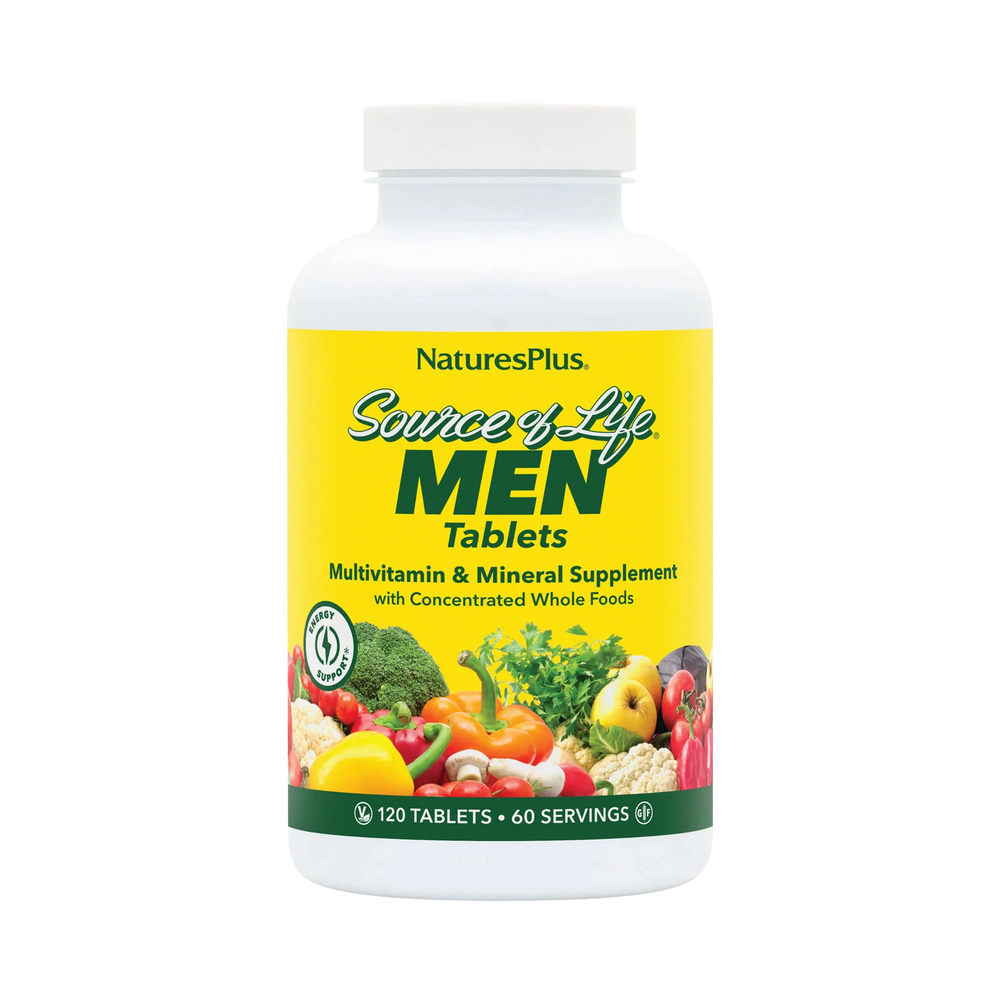 NaturesPlus, Source of Life Men, Multivitamin & Mineral Supplement with Concentrated Whole Foods, Iron-Free, 120 Tablets