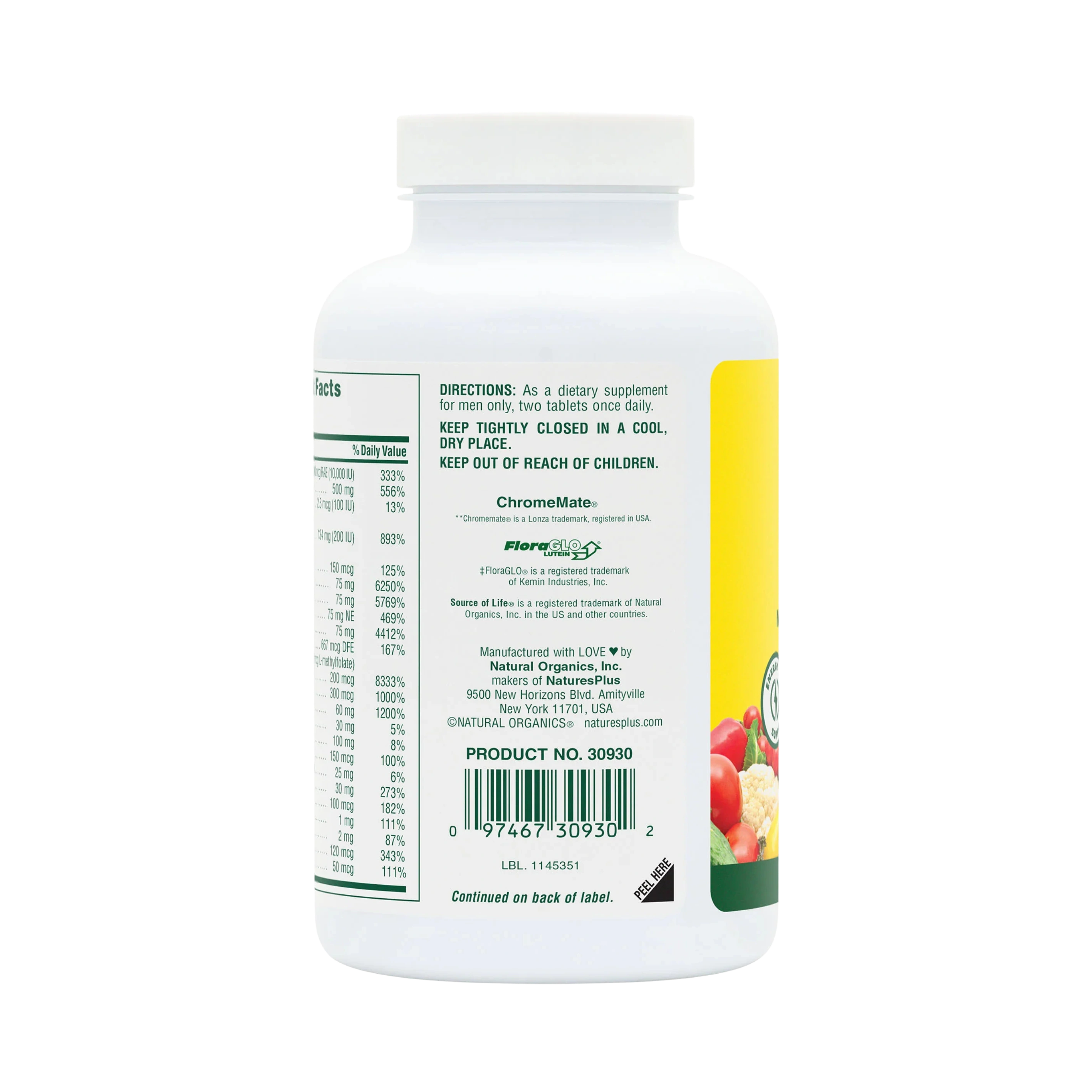 NaturesPlus, Source of Life Men, Multivitamin & Mineral Supplement with Concentrated Whole Foods, Iron-Free, 120 Tablets