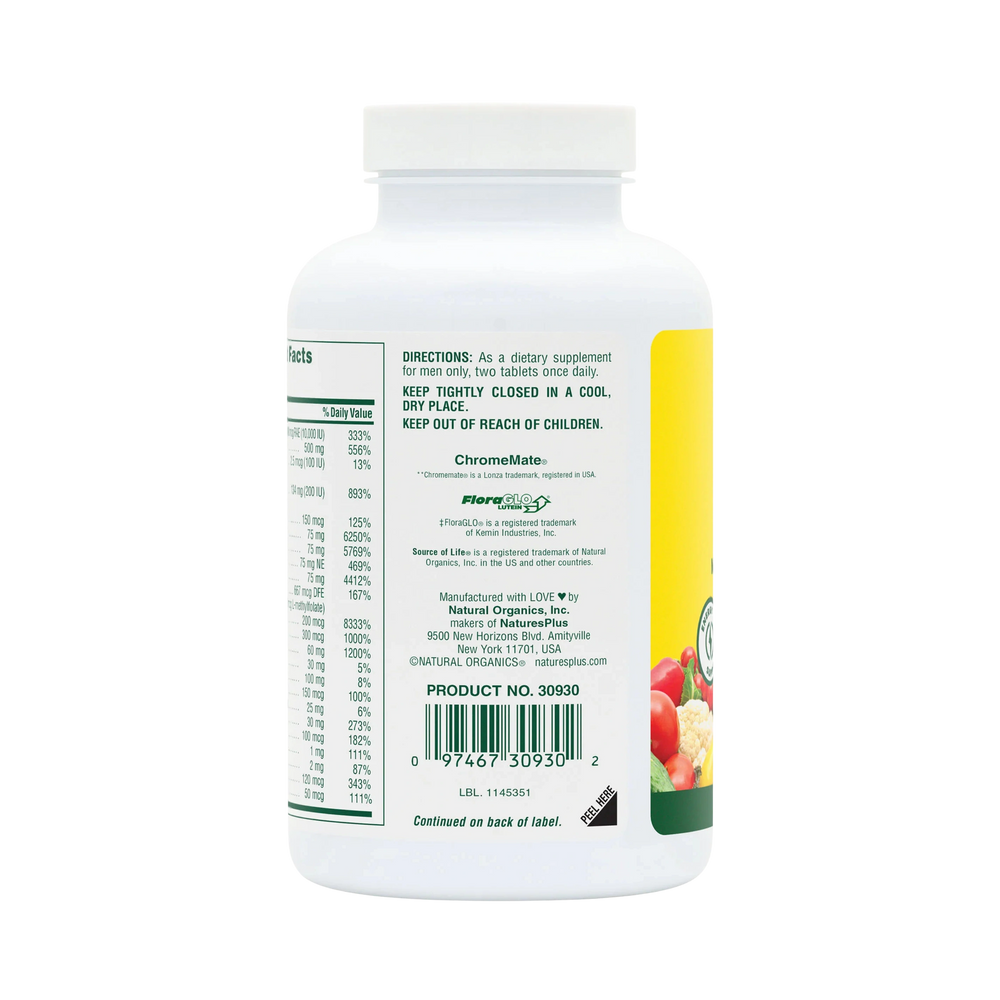 NaturesPlus, Source of Life Men, Multivitamin & Mineral Supplement with Concentrated Whole Foods, Iron-Free, 120 Tablets