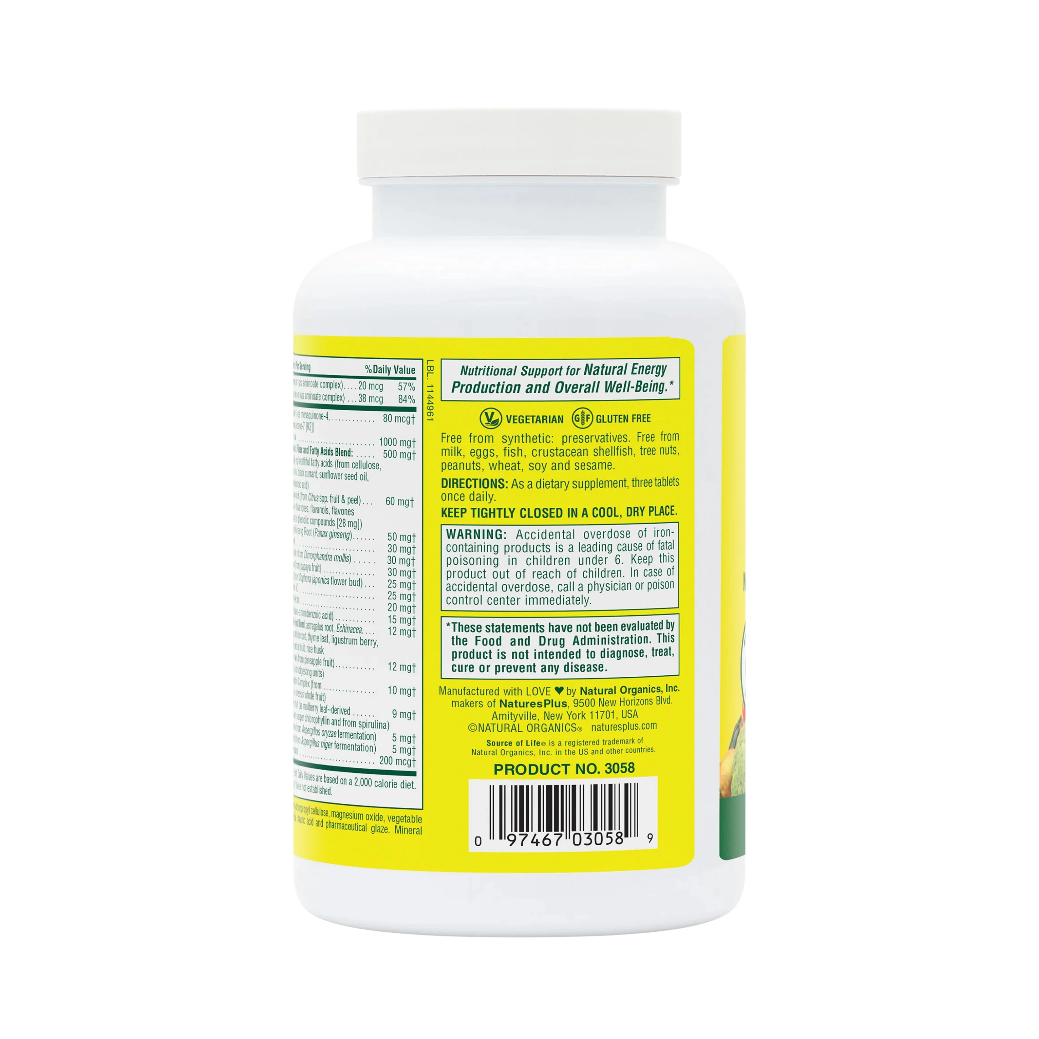 NaturesPlus, Source of Life, Multi-Vitamin & Mineral Supplement, 180 Tablets