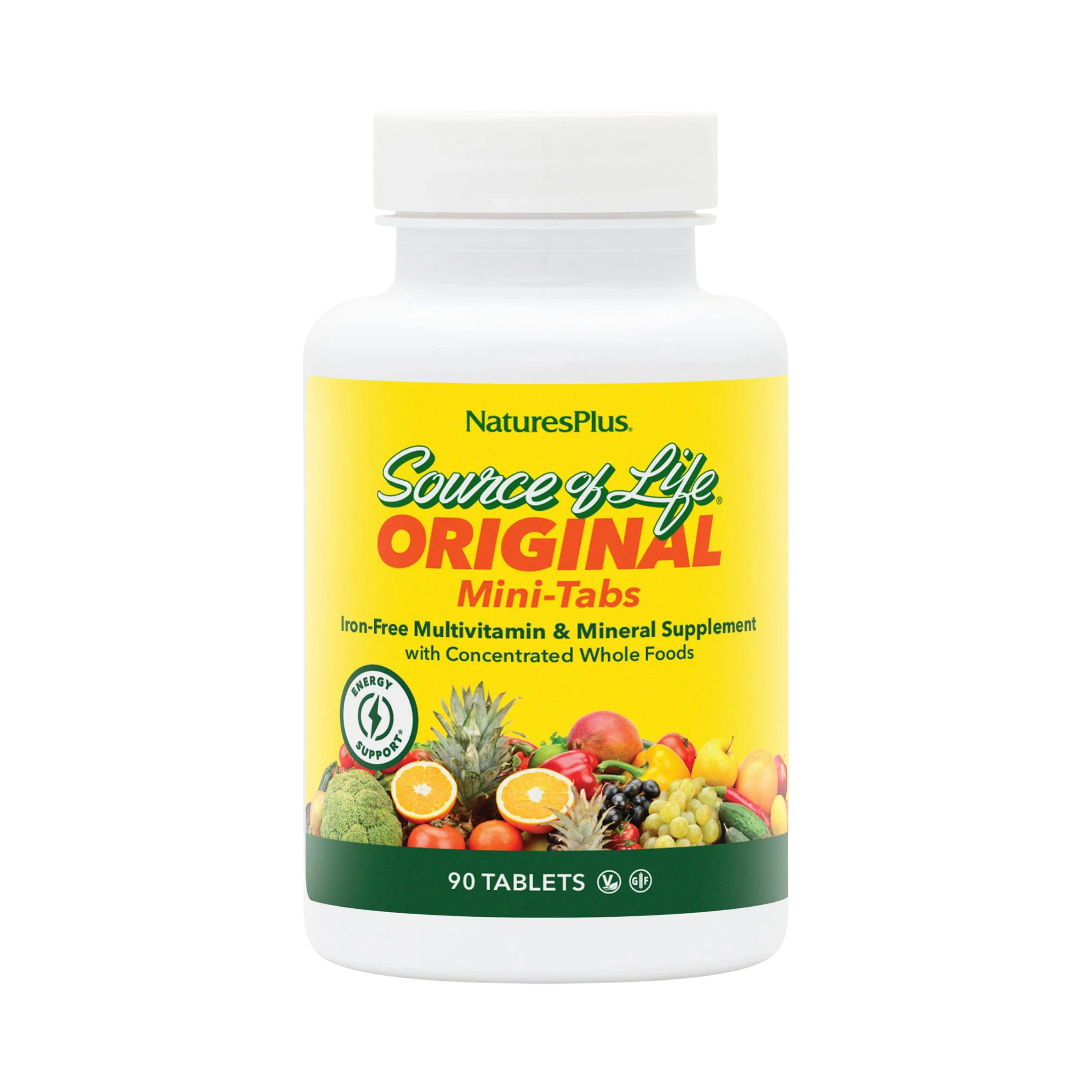 NaturesPlus, Source of Life, Original Mini-Tabs, Multivitamin & Mineral Supplement, Iron Free, 90 Tablets