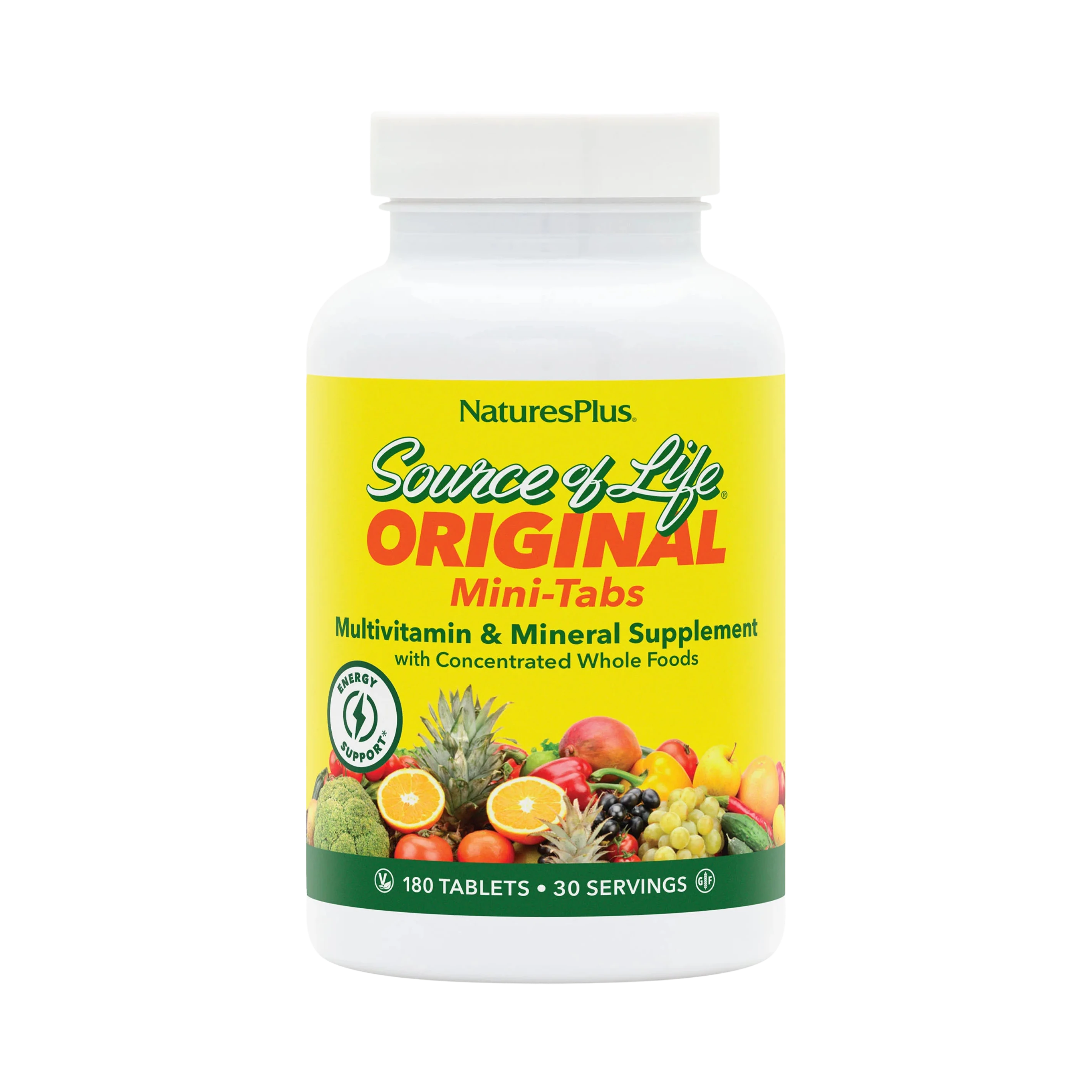 NaturesPlus, Source of Life, Original Mini-Tabs, Multivitamin & Mineral Supplement with Concentrated Whole Foods, 180 Tablets