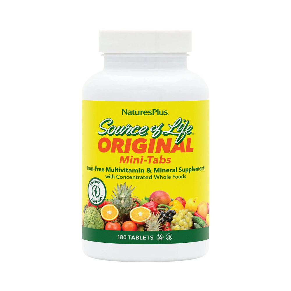 NaturesPlus, Source of Life, Original Mini-Tabs, Multivitamin & Mineral Supplement with Concentrated Whole Foods, Iron-Free, 180 Tablets