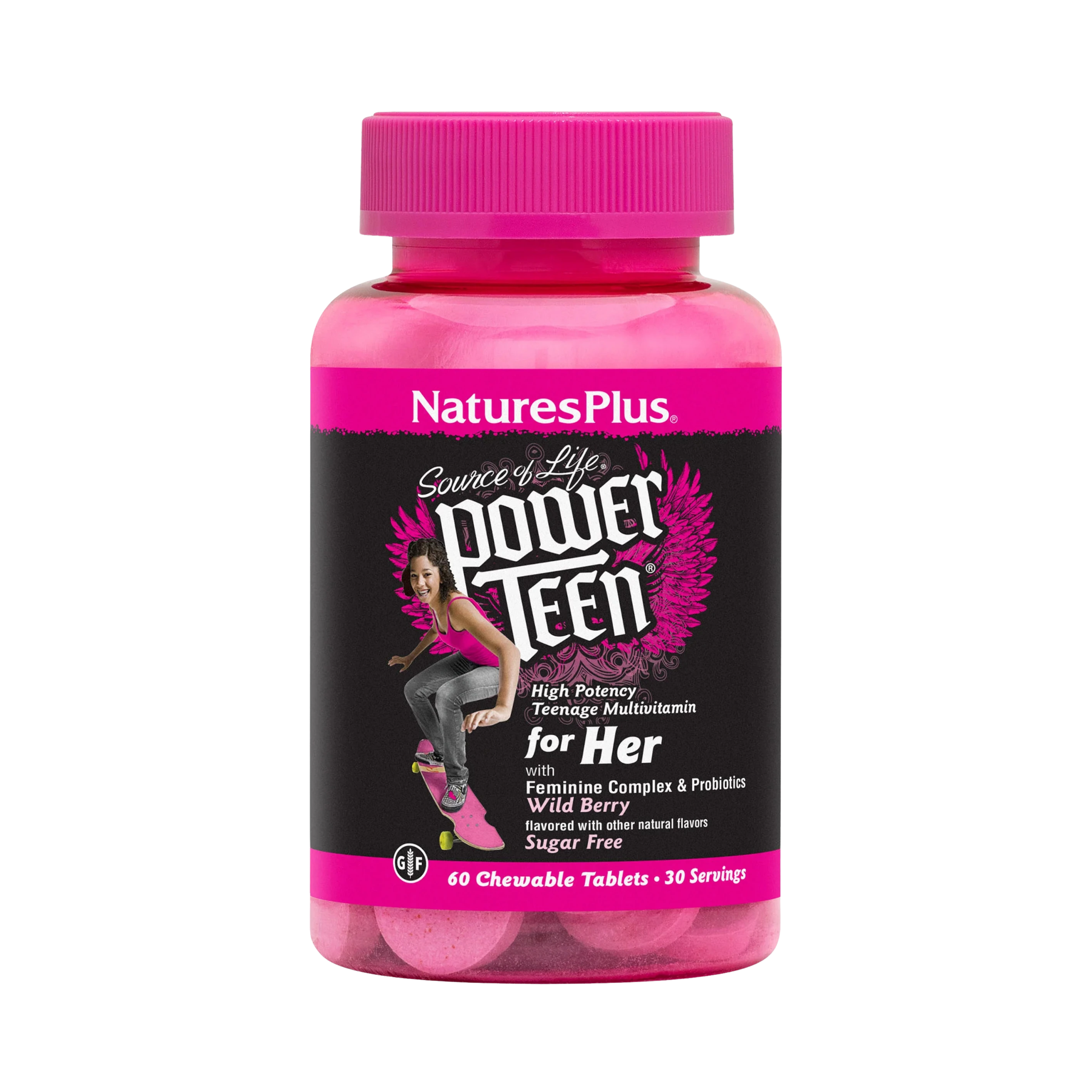 NaturesPlus, Source of Life, Power Teen for Her, Sugar Free, Wild Berry, 60 Chewable Tablets