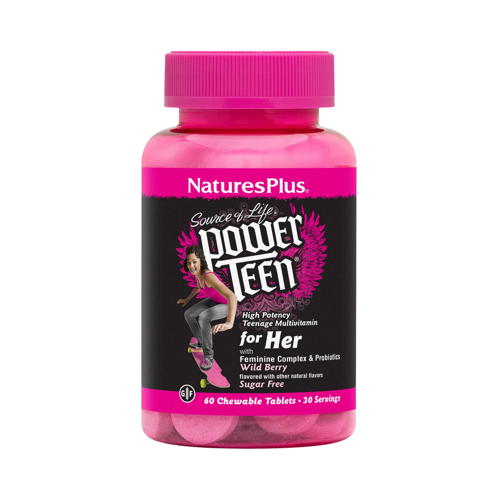 NaturesPlus, Source of Life, Power Teen for Her, Sugar Free, Wild Berry, 60 Chewable Tablets