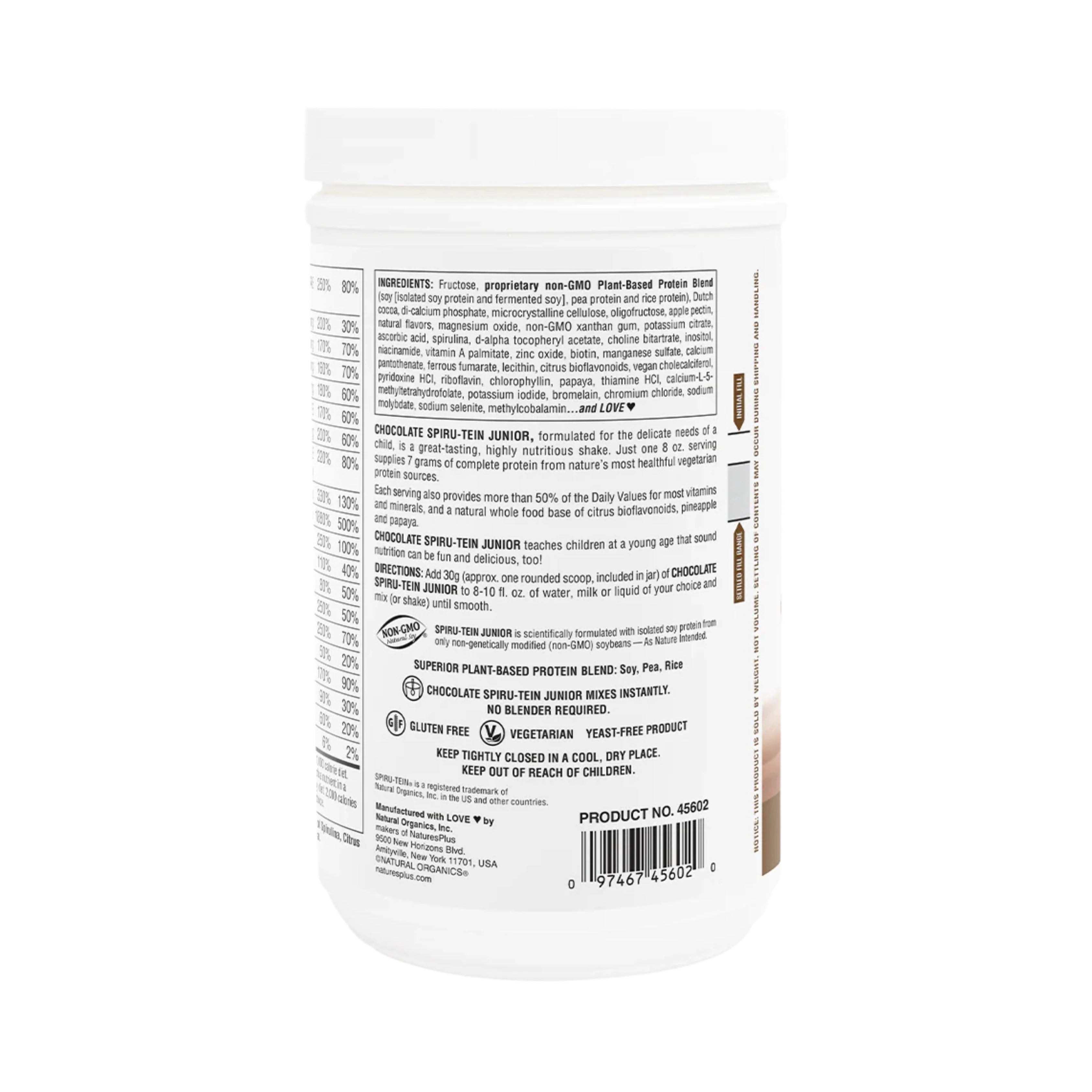 NaturesPlus, Spiru-Tein Junior, Nutritious Thick Shake Mix For Kids, Chocolate, 1 Lb