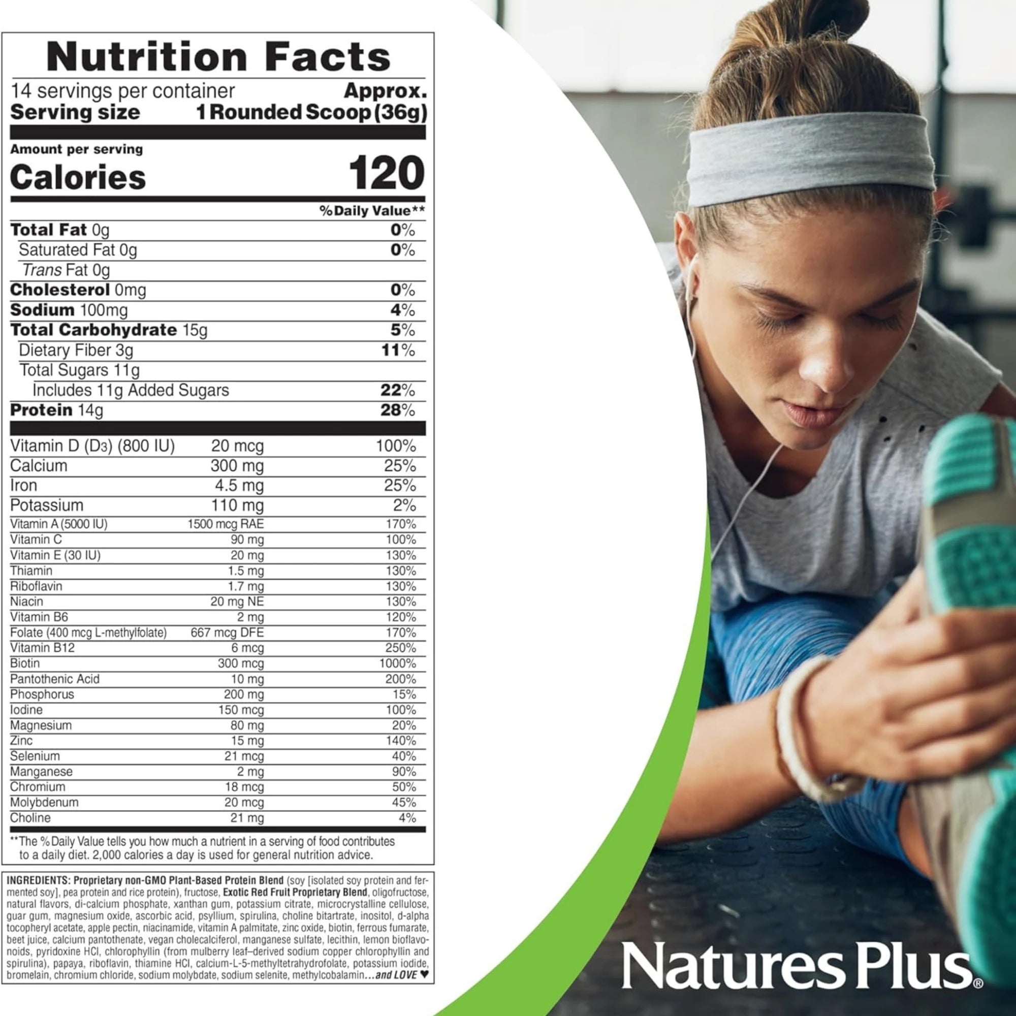 NaturesPlus, Spiru-Tein, Protein Powder Meal, Exotic Red Fruit, 1.1 Lbs