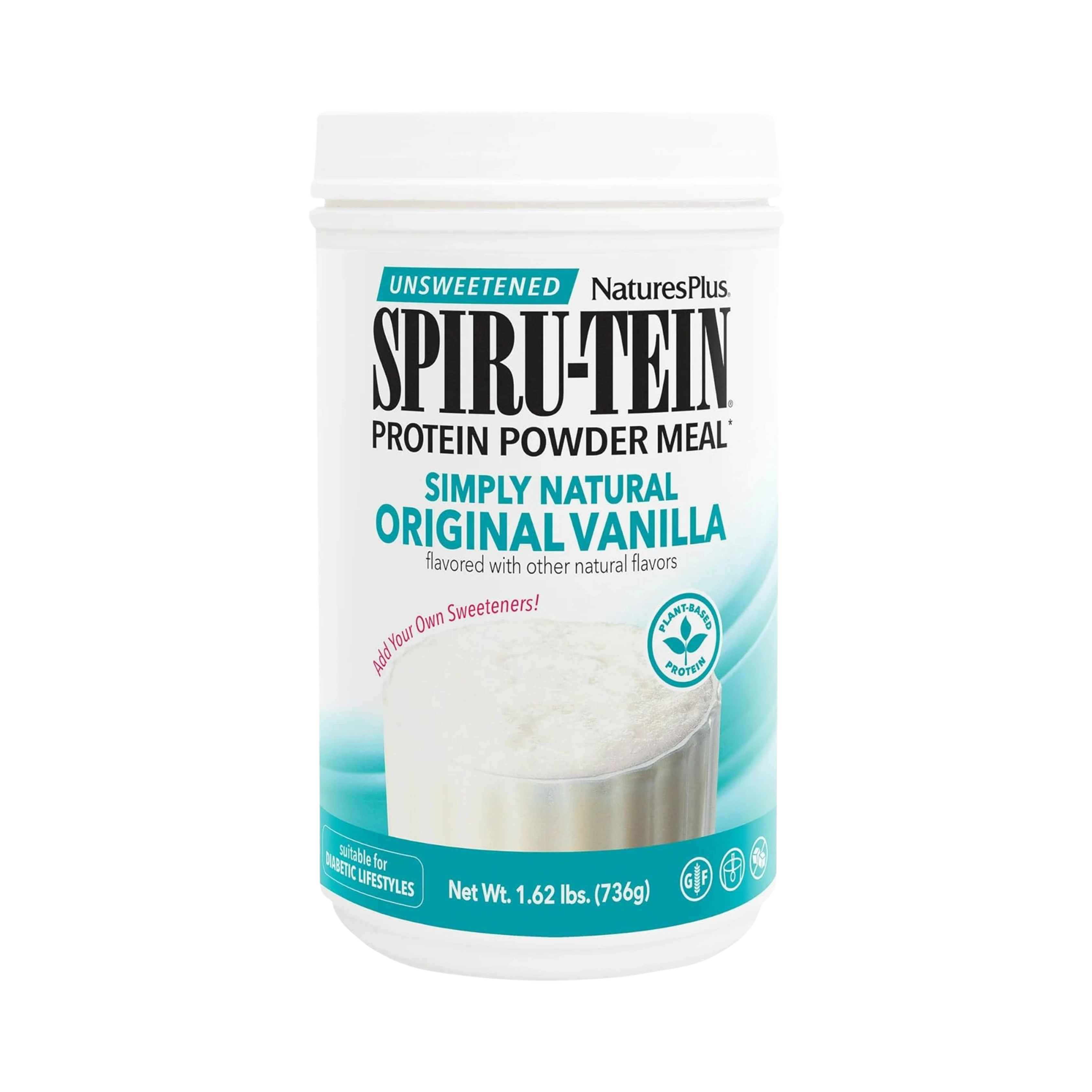 NaturesPlus, Spiru-Tein, Protein Powder Meal, Unsweetened, Vanilla, 1.62 Lbs
