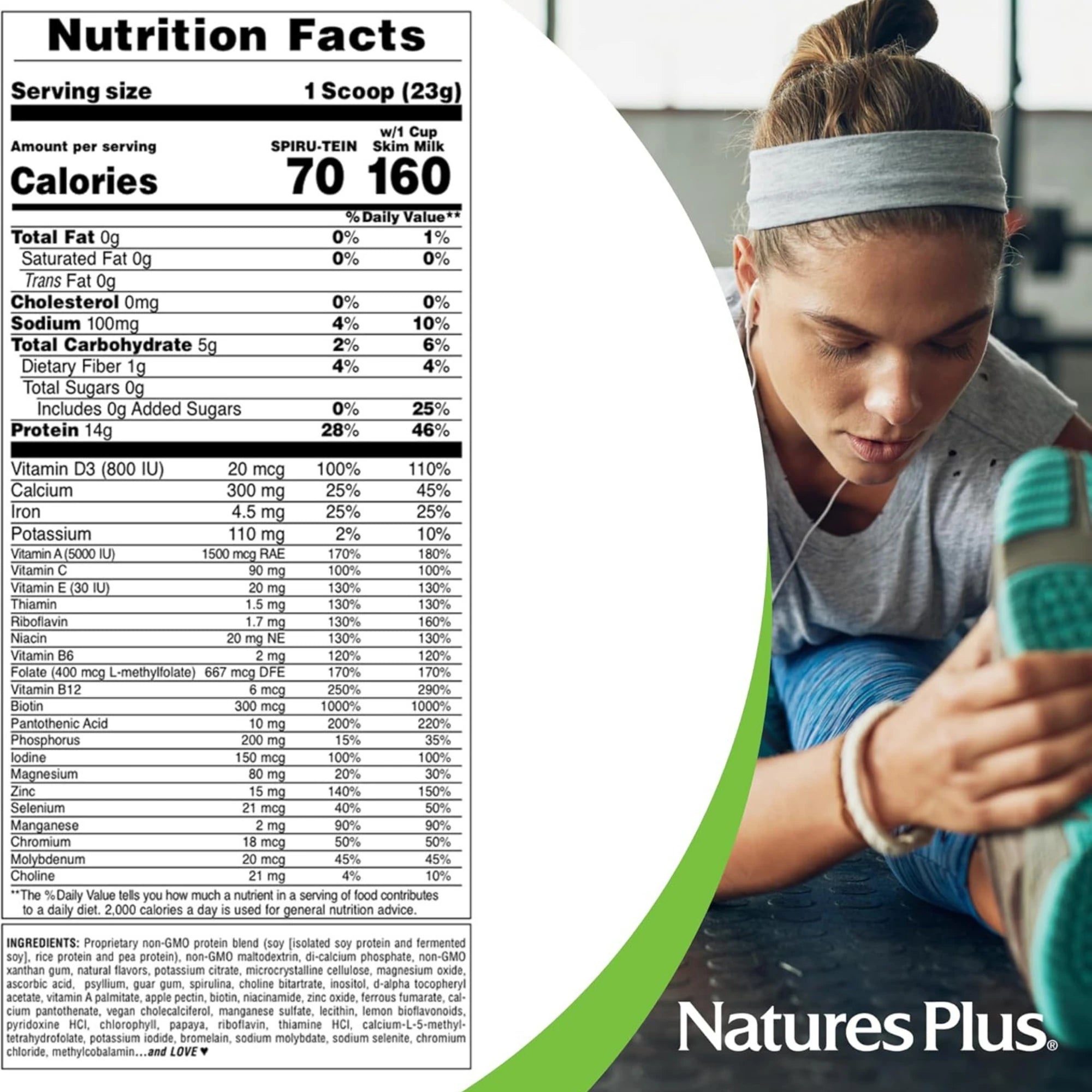 NaturesPlus, Spiru-Tein, Protein Powder Meal, Unsweetened, Vanilla, 1.62 Lbs