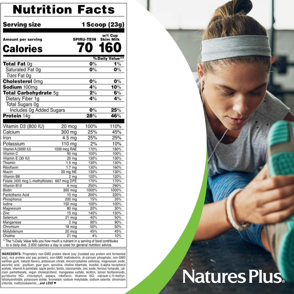NaturesPlus, Spiru-Tein, Protein Powder Meal, Unsweetened, Vanilla, 1.62 Lbs